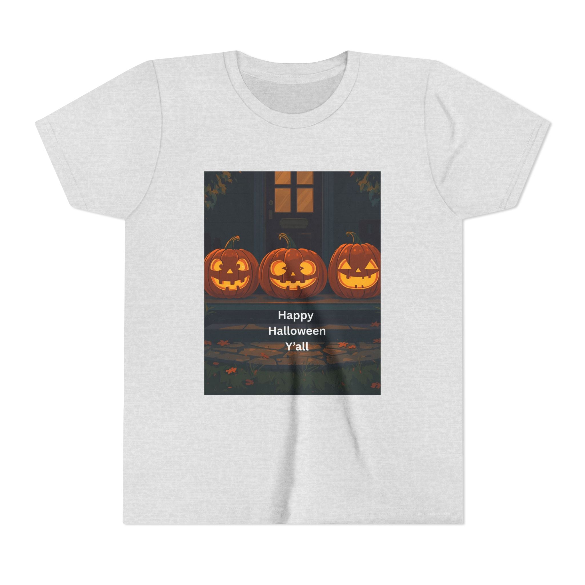 Halloween Pumpkin Youth Tee, Jack-o'-lantern Shirt, Trick or Treat Apparel, Spooky Kids T-Shirt, Halloween Costume Top