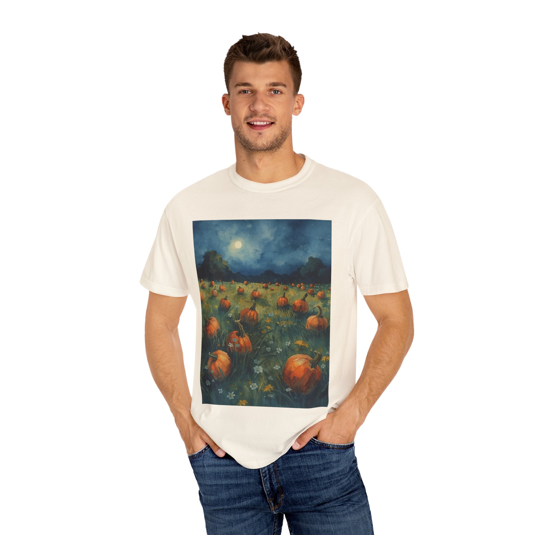 Autumn Pumpkin Field T-shirt | Unisex Fall Tee, Cozy Graphic Shirt, Halloween Gift, Harvest Fashion, Seasonal Wear, Pumpkin Lovers