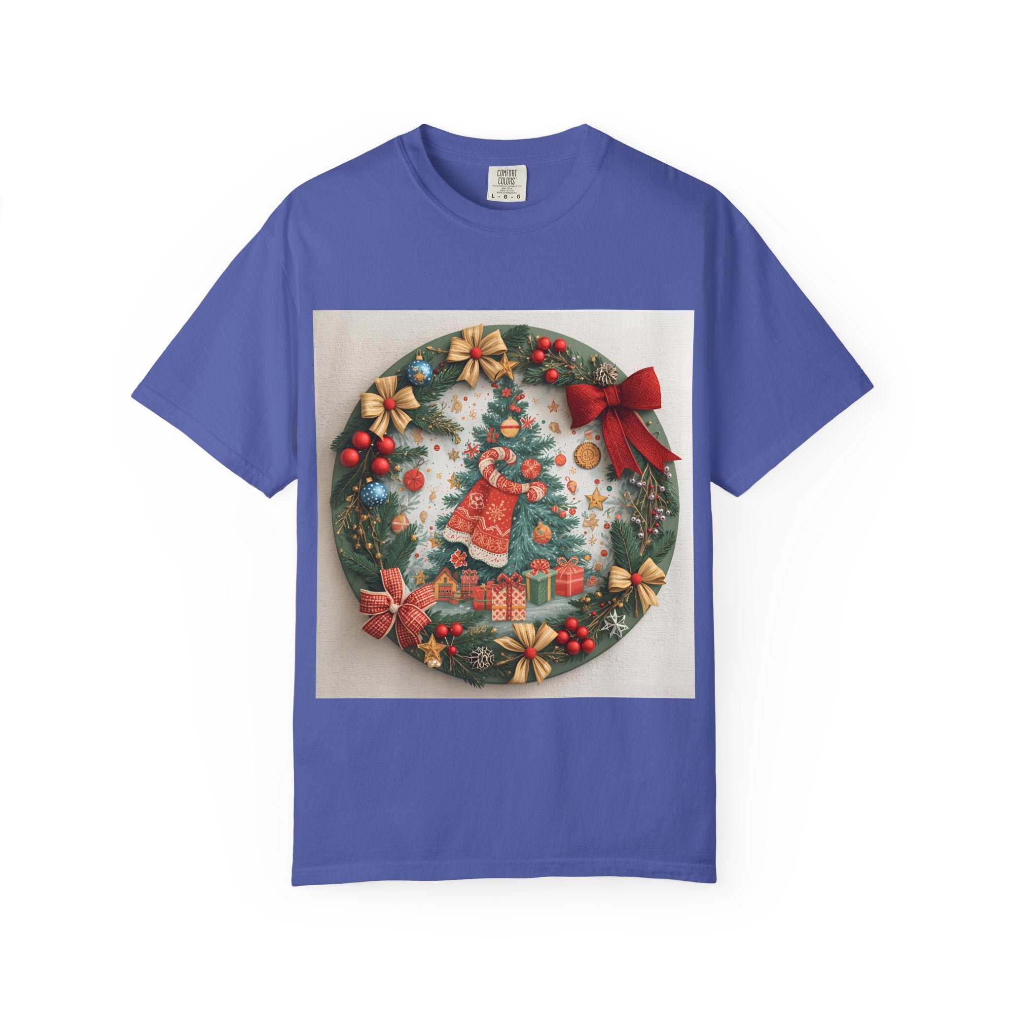 Christmas Wreath Festive Holiday T-Shirt, Christmas Tee, Seasonal Wear, Gift for Him/Her, Cute Xmas Shirt, Unisex Holiday Apparel