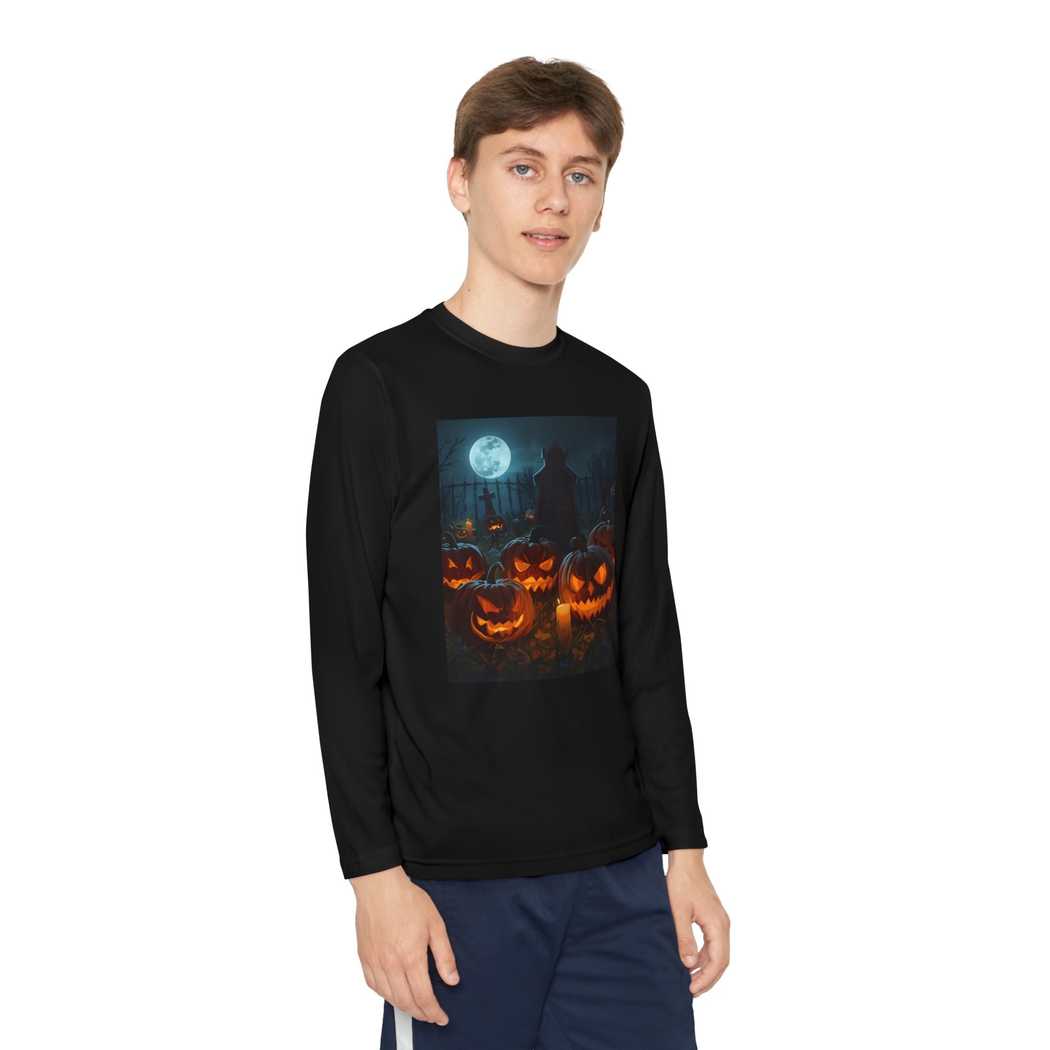 Spooky Halloween Pumpkin Youth Long Sleeve Competitor Tee