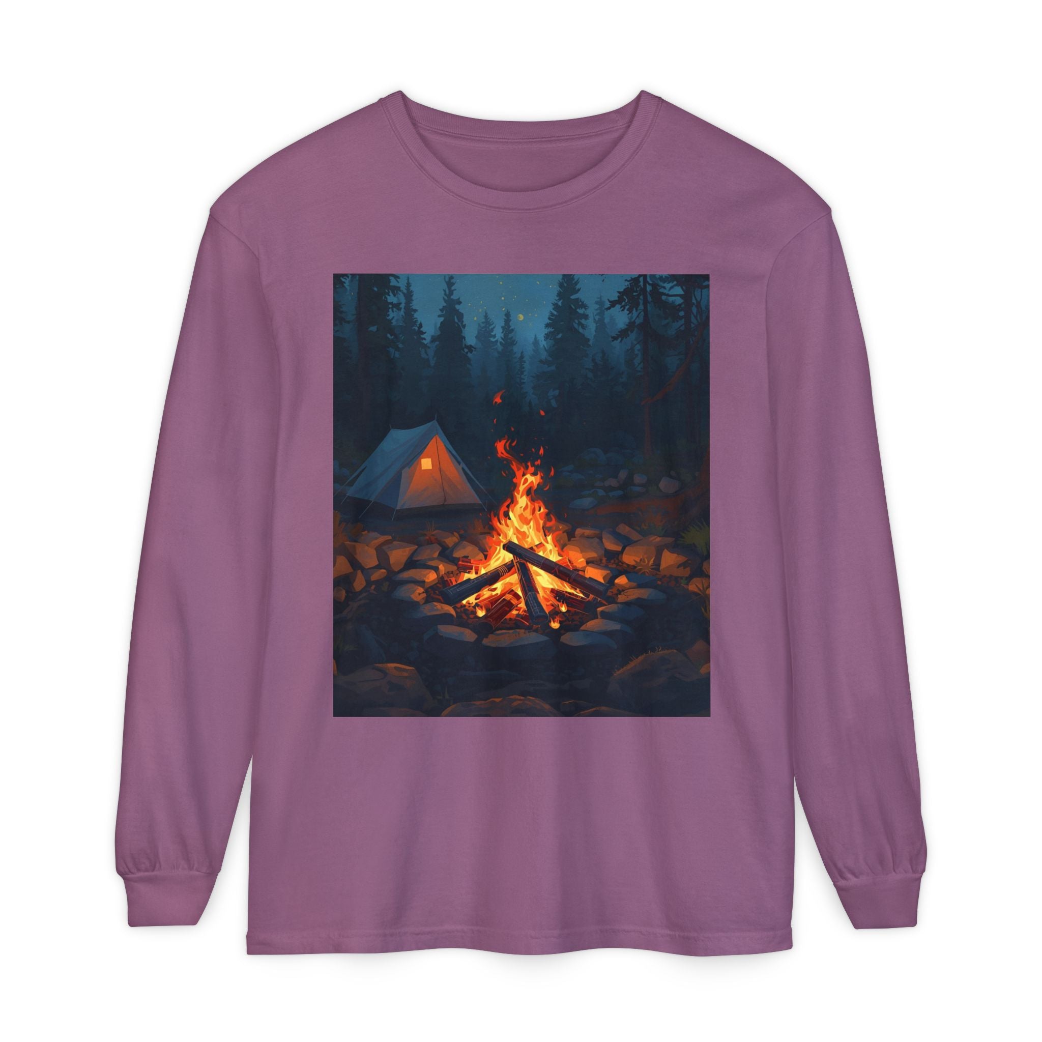 Camping Vibes Long Sleeve T-Shirt | Outdoor Adventure Shirt, Cozy Gift for Campers, Bonfire, Nature Lovers, Unisex Tee
