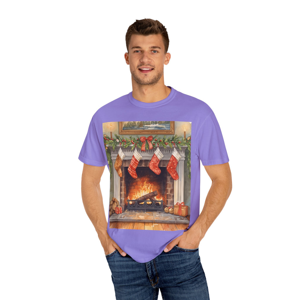 Cozy Christmas Fireplace T-Shirt | Unisex Holiday Tee | Gift for Him/Her | Festive Layering Top | Merry Christmas Apparel