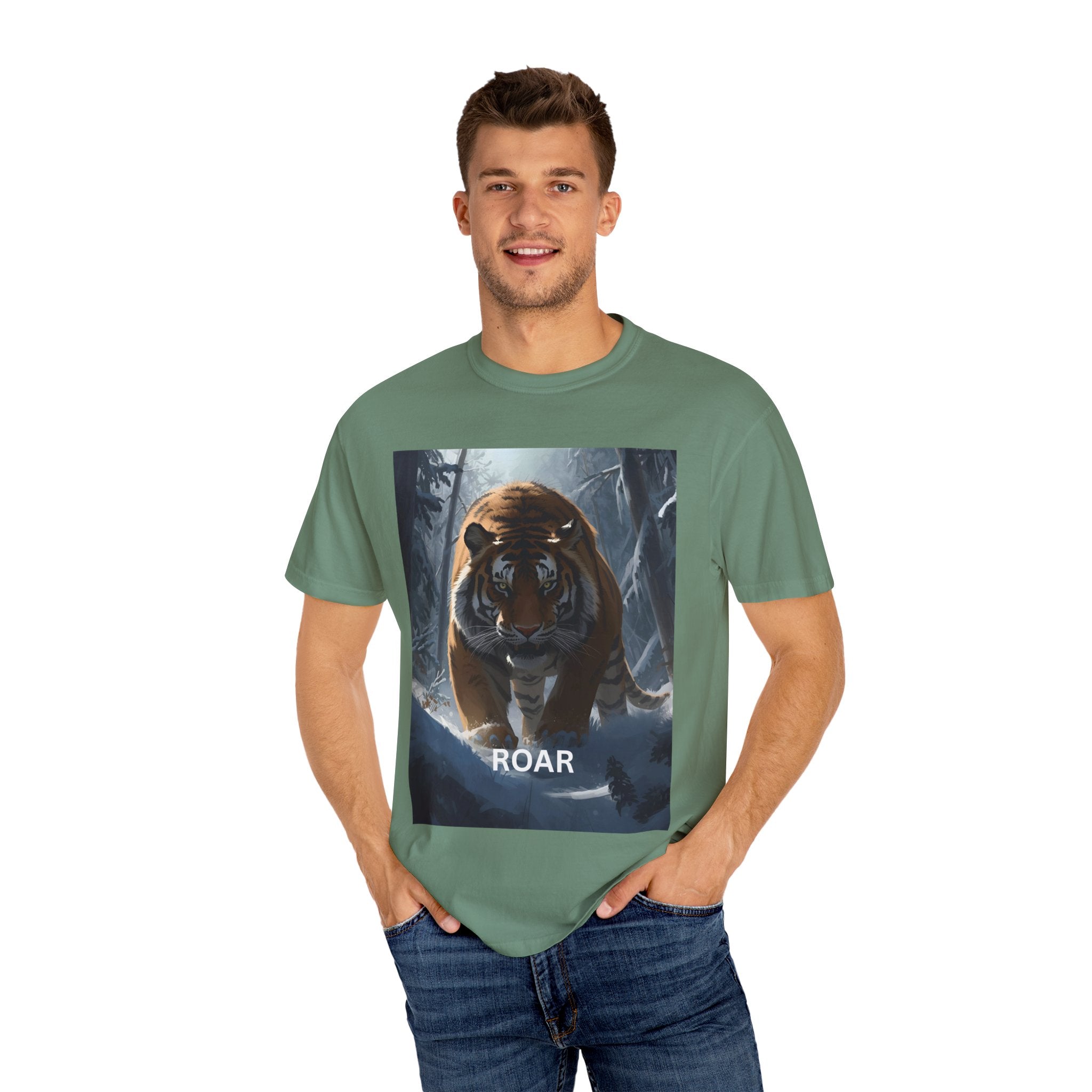 Tiger Roar Snow Unisex T-Shirt, Animal Lover Gift, Wildlife Tee, Casual Wear, Adventure Shirt, Nature Inspired Apparel