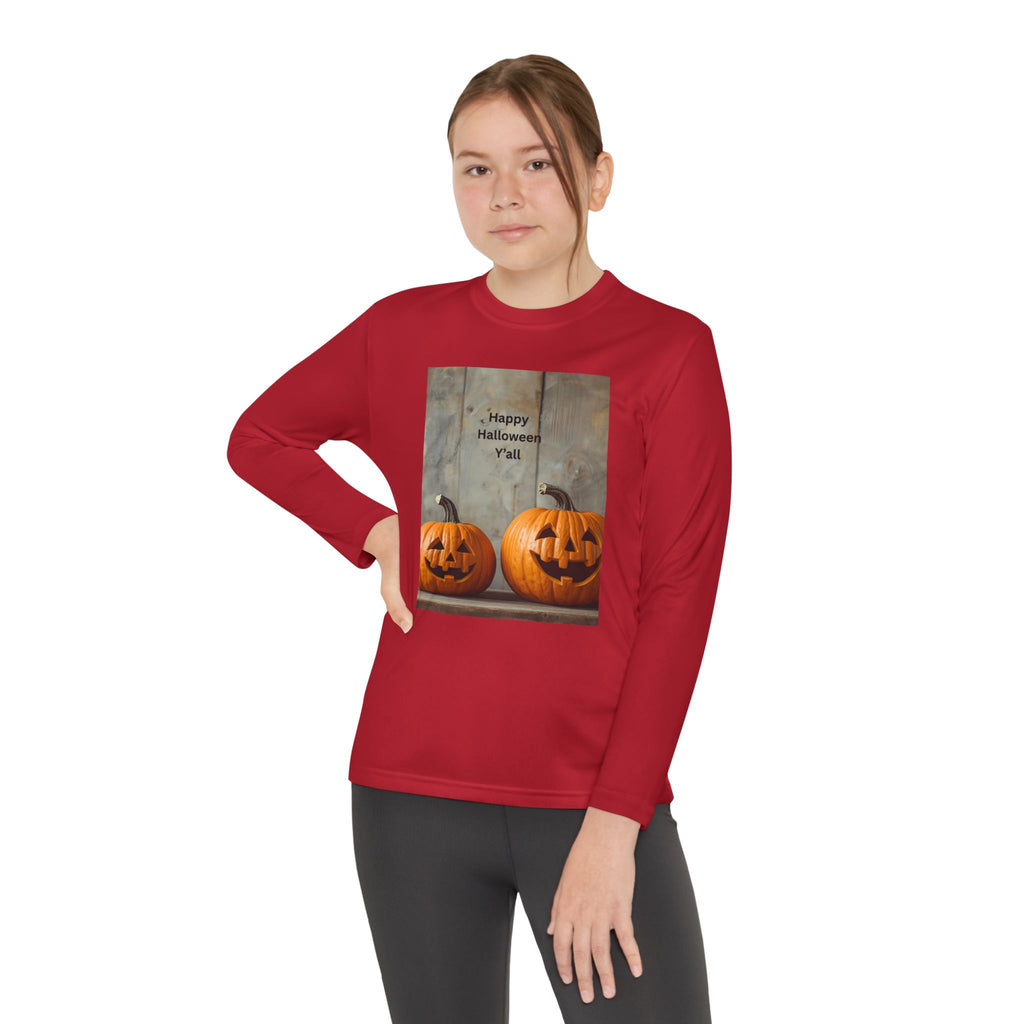 Youth Halloween Pumpkin Long Sleeve Tee, Funny Halloween Shirt, Kids Pumpkin Tee, Fall Celebration Top, Spooky Season Apparel