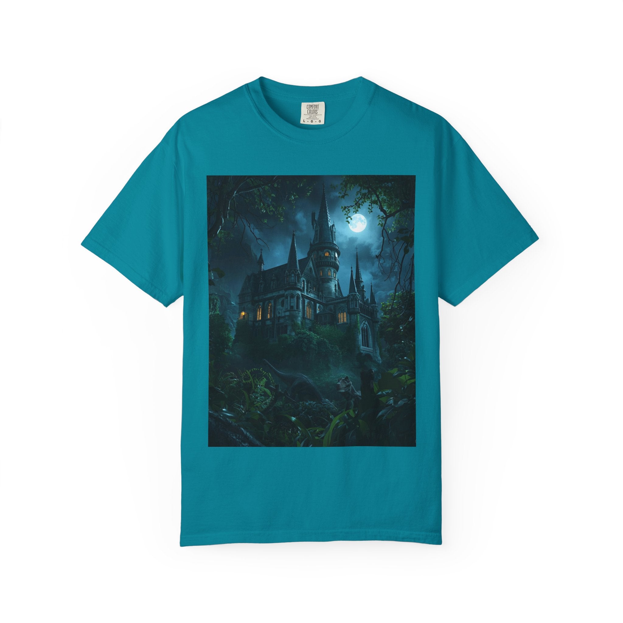 Mystical Night Scene Castle T-Shirt, Spooky Tees, Halloween Apparel, Gothic Style Shirt, Unisex Shirt, Nighttime Scene Tee