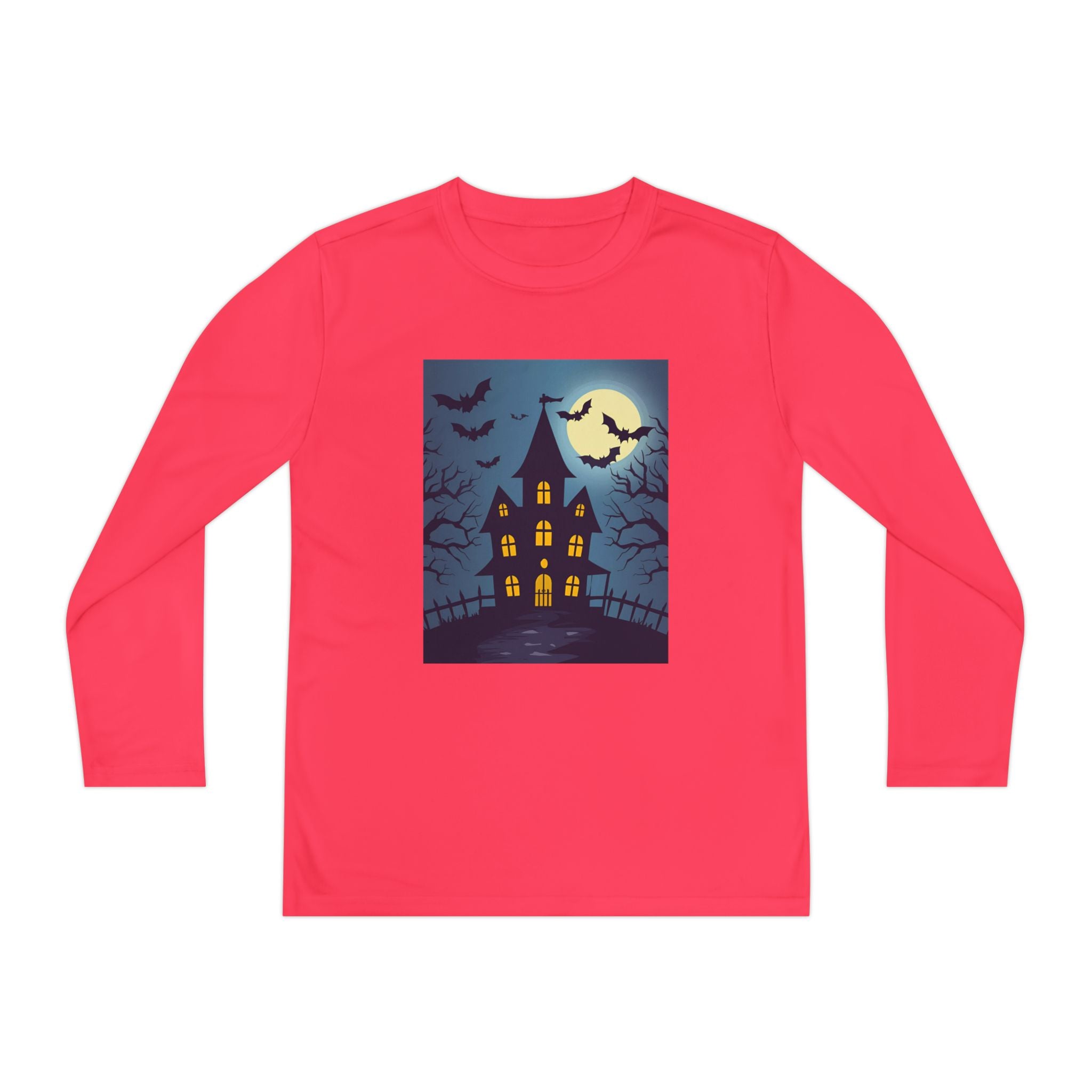 Halloween Haunted House Youth Long Sleeve Tee, Halloween Shirt, Spooky Tee, Ghostly Nightwear, Fall Apparel, Kids Halloween Costume