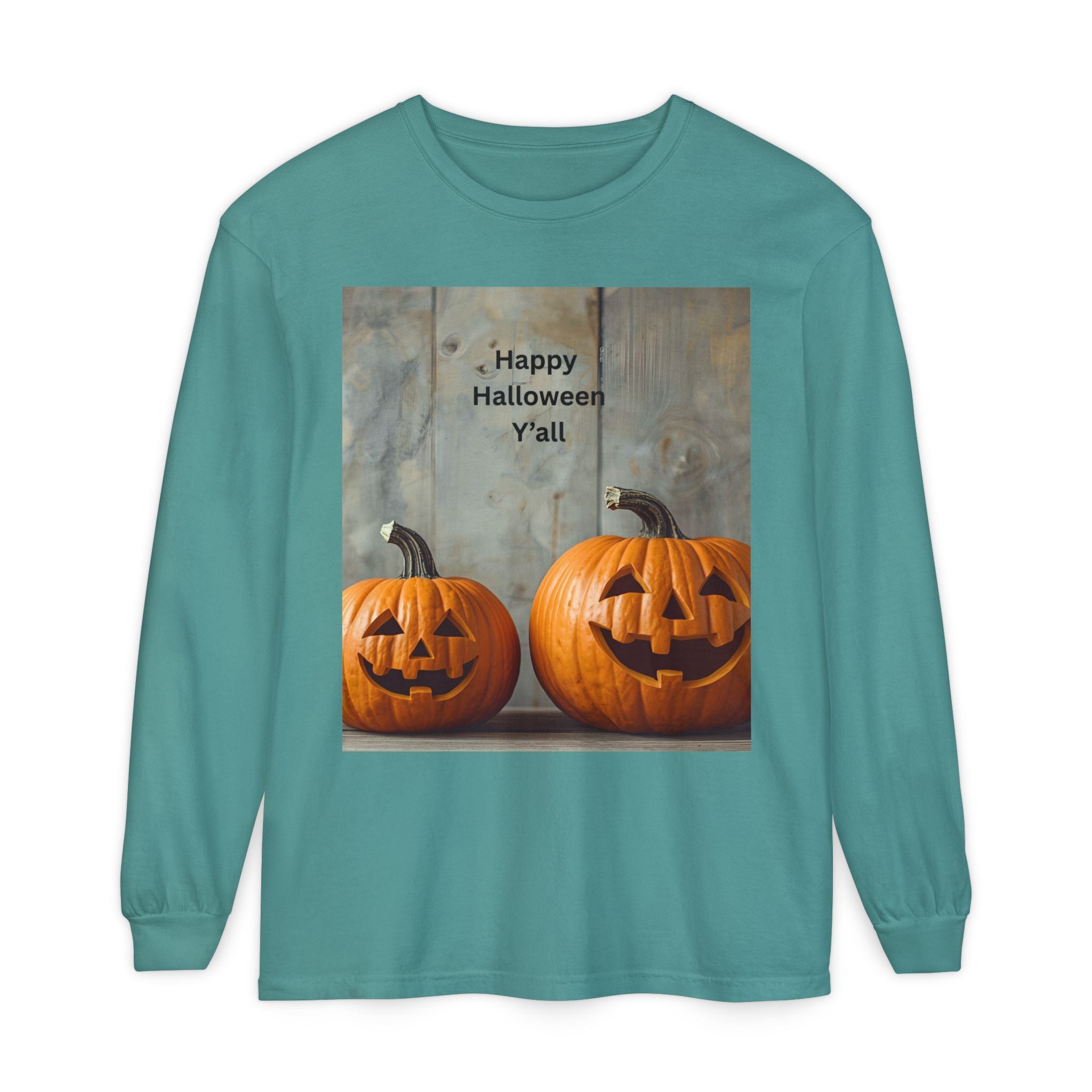 Halloween Pumpkin Long Sleeve Tee, Happy Halloween Shirt, Fall Apparel, Unisex Halloween T-Shirt, Seasonal Clothing