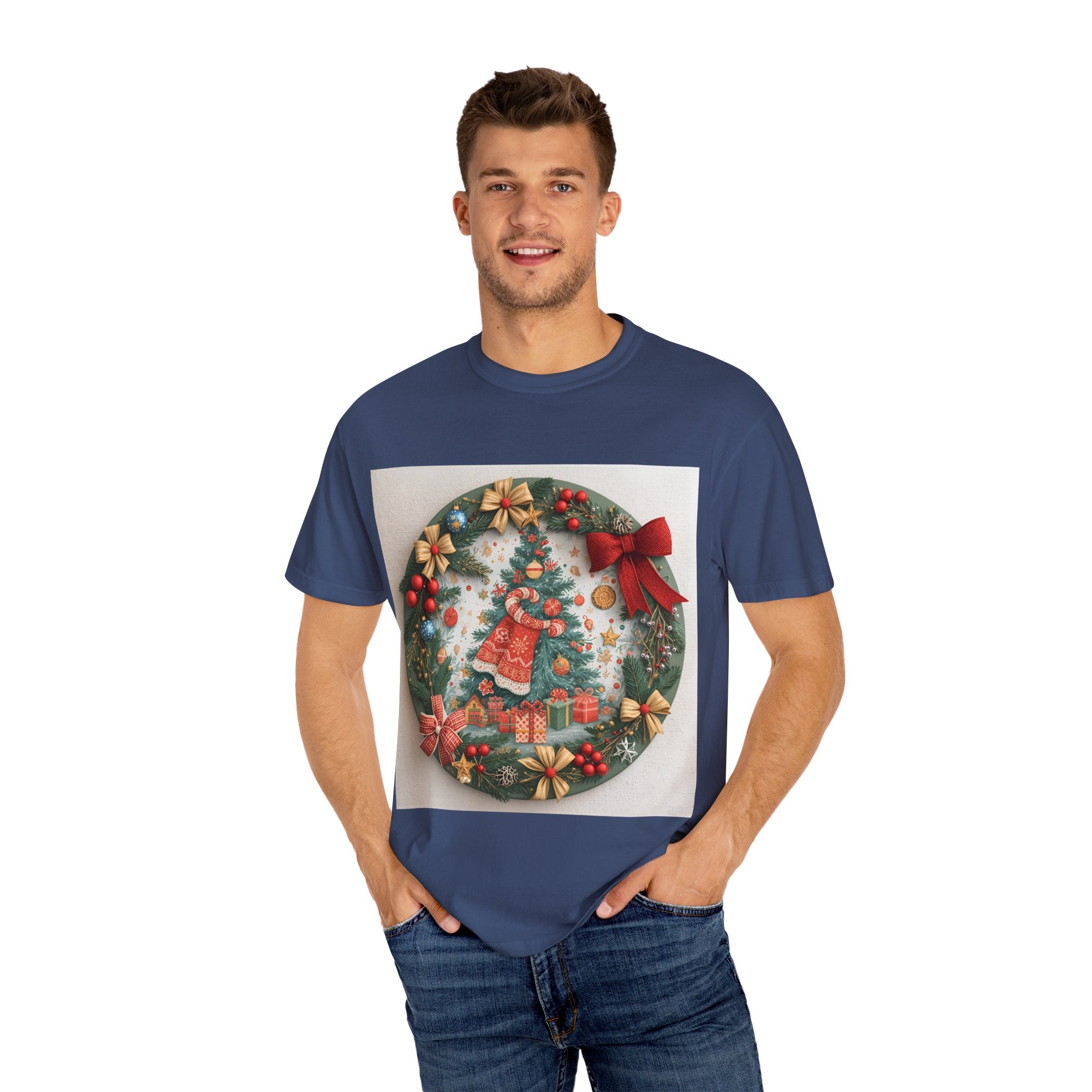 Christmas Wreath Festive Holiday T-Shirt, Christmas Tee, Seasonal Wear, Gift for Him/Her, Cute Xmas Shirt, Unisex Holiday Apparel