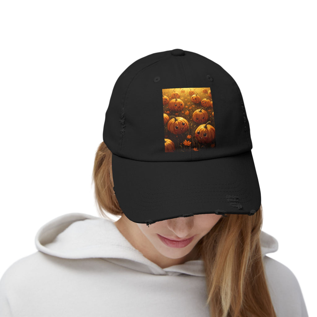Unisex Distressed Pumpkin Cap, Vintage Halloween Hat, Fall Fashion Accessory, Casual Everyday Wear, Gift for Pumpkin Lovers