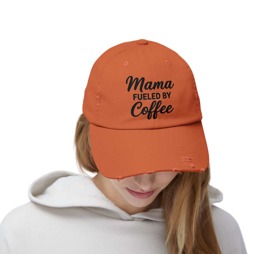 Mama Mode Mama Fueled By Coffee Distressed Cap — Funny Mom Coffee Hat