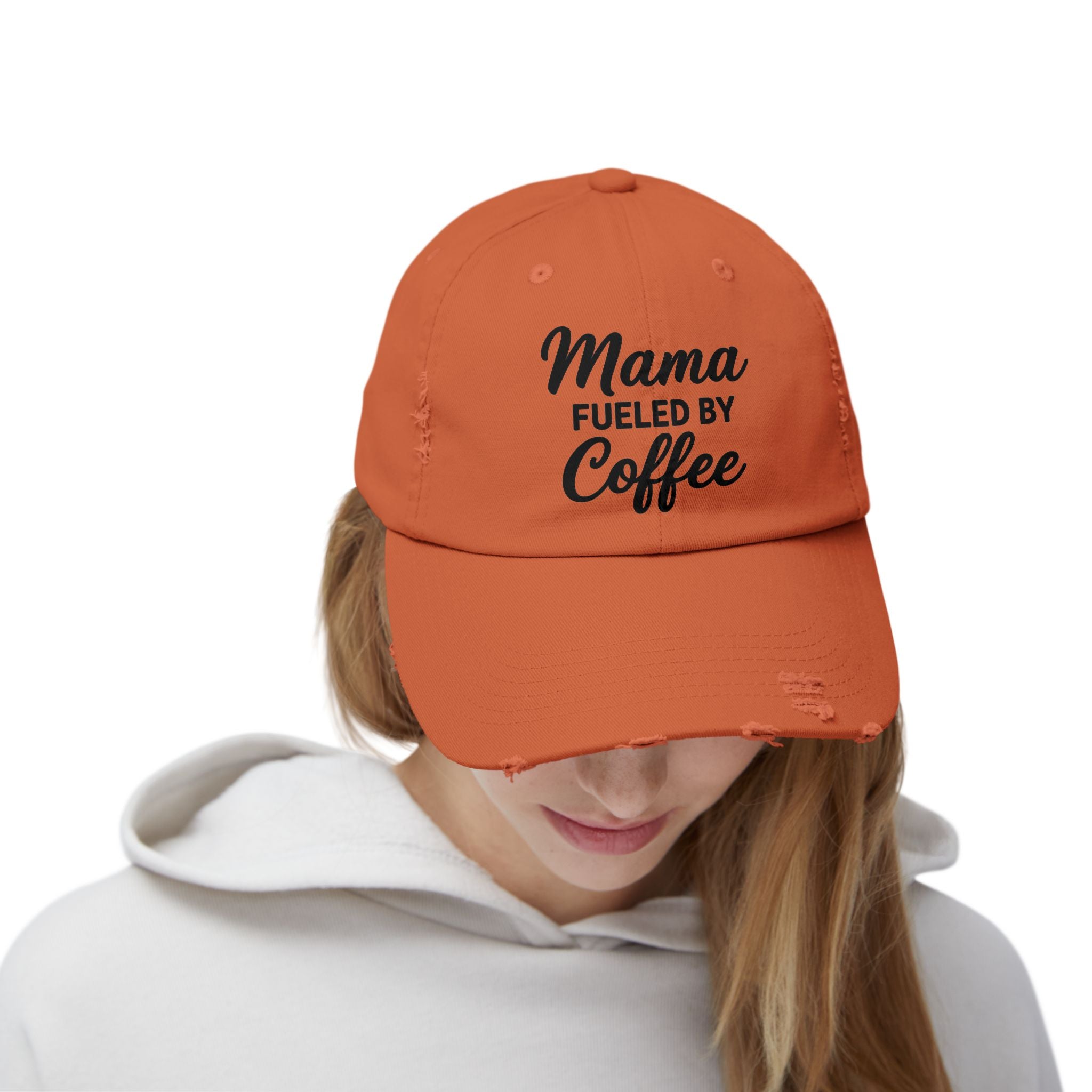 Mama Mode Mama Fueled By Coffee Distressed Cap — Funny Mom Coffee Hat
