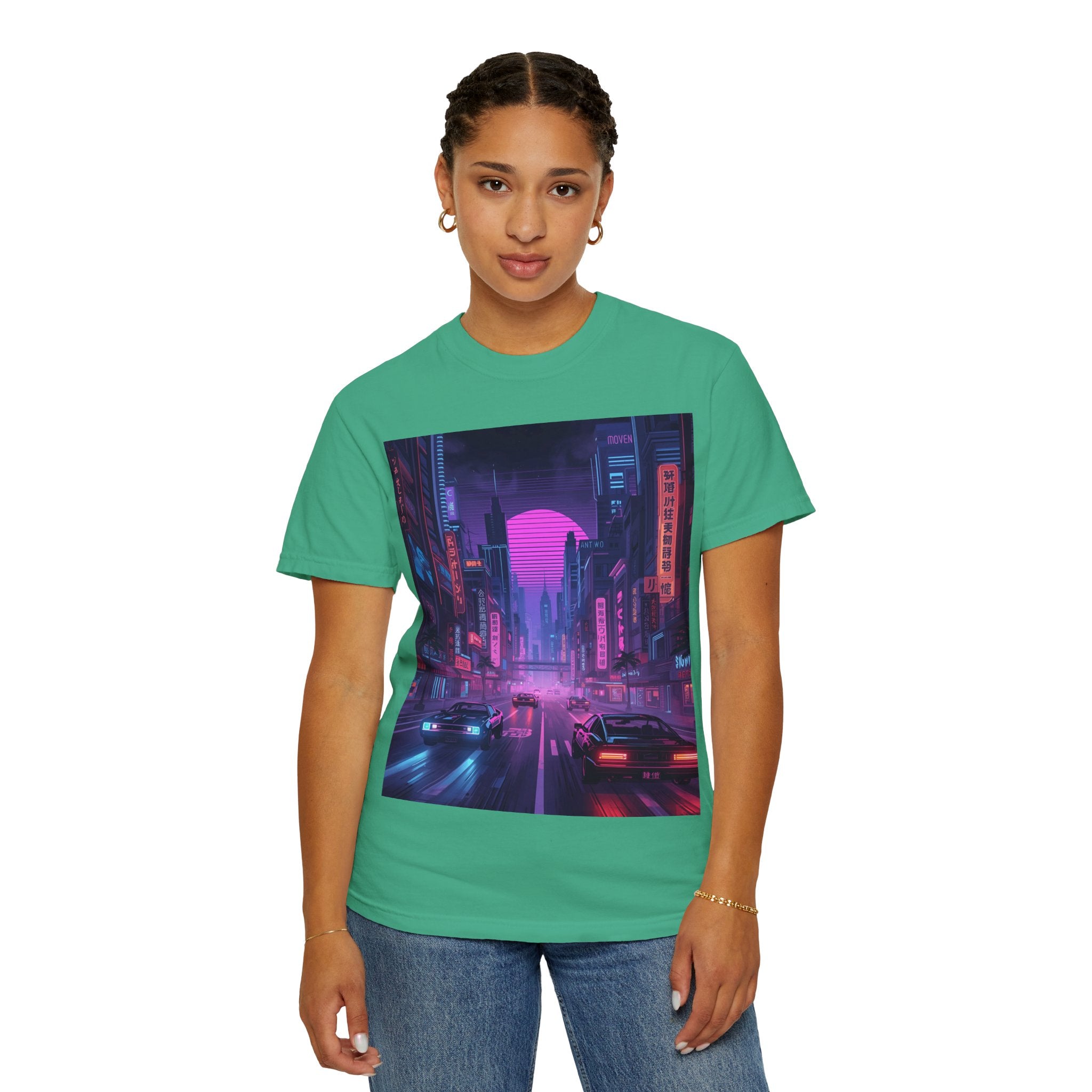 Futuristic Neon Cityscape T-Shirt, Retro Graphic Tee, Unisex Streetwear, Urban Vibe Shirt, Gift for Gamers, Summer Outfit