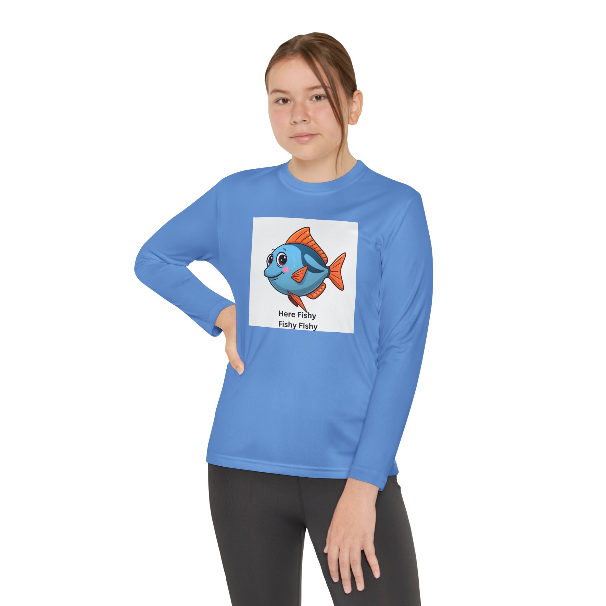 Here Fishy Fishy Fishy Youth Long Sleeve Competitor Tee