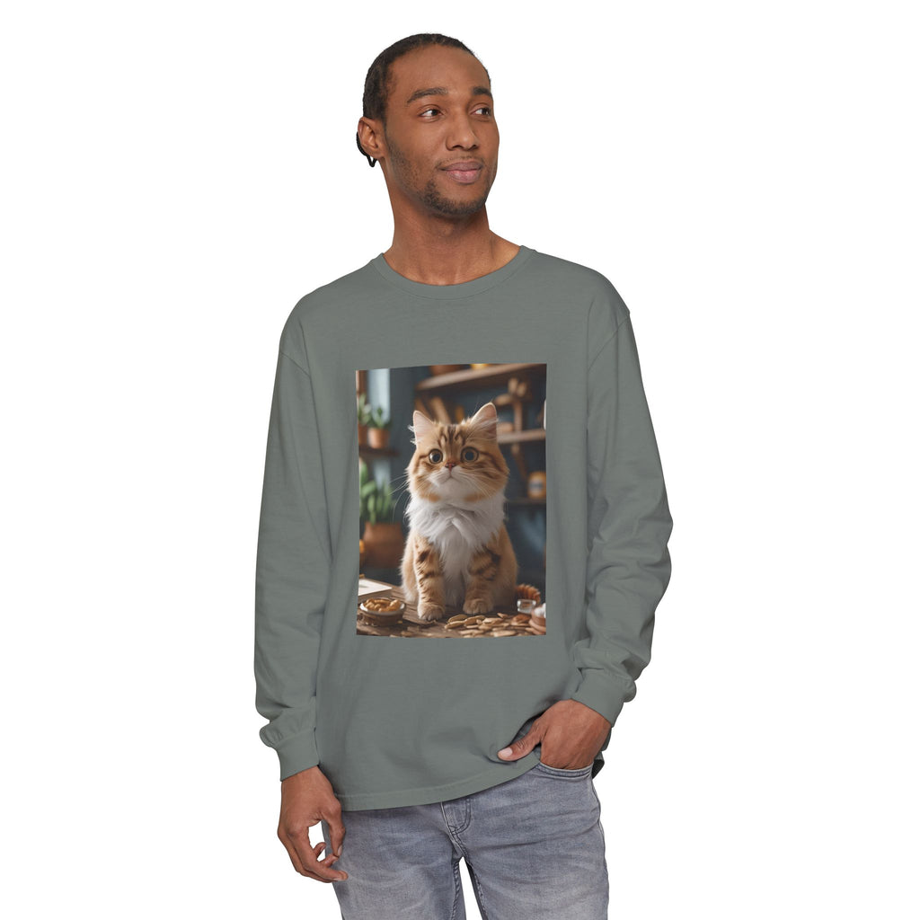 Cute Cat Unisex Garment-dyed Long Sleeve T-Shirt