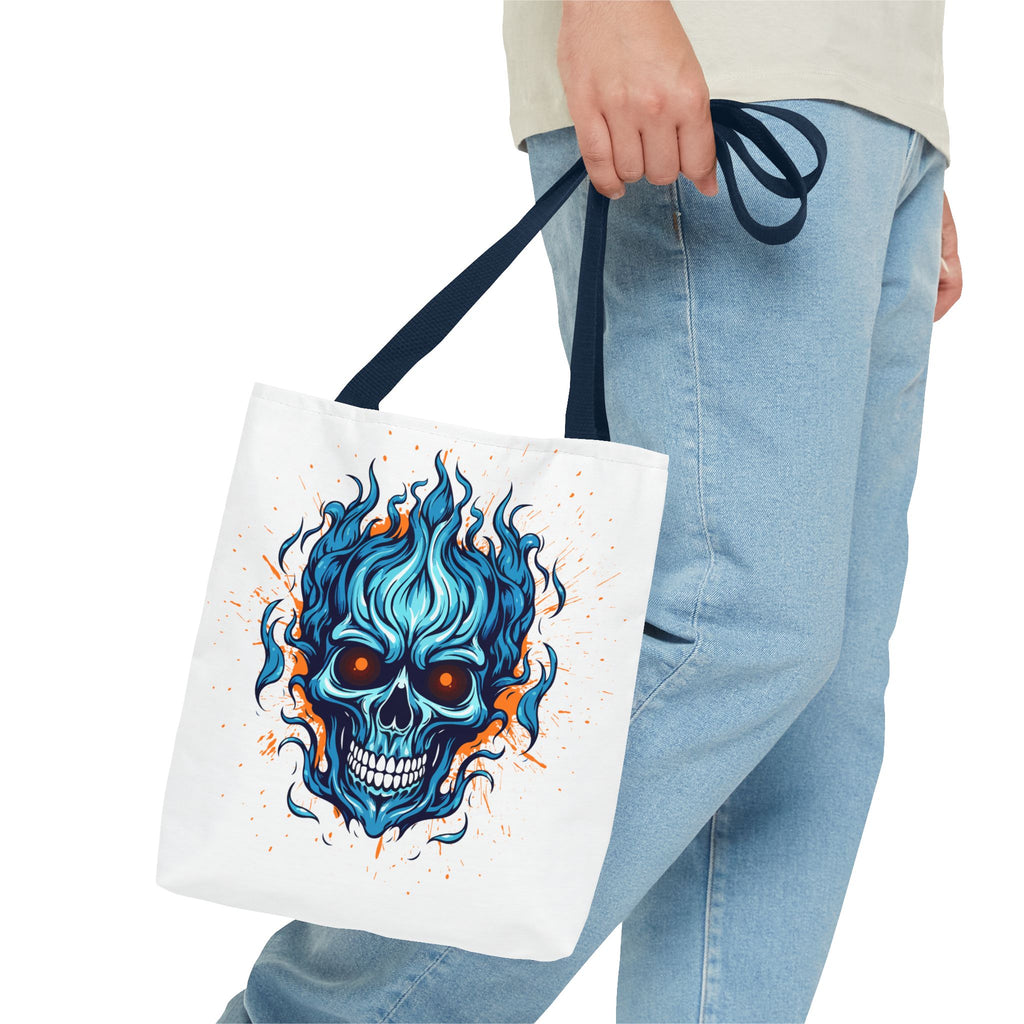 Skull Flame Tote Bag: Edgy Canvas Bag for Cosplay, Festivals, Shopping, Halloween, and Gift Purposes