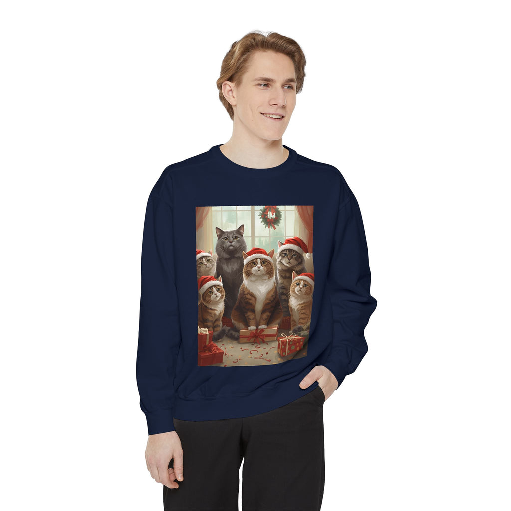 Cute Christmas Cat Festive Sweatshirt - Cozy Cat Christmas Pullover, Holiday Gift, Cat Lover Apparel, Unisex Sweatshirt, Cute Animal Sweater