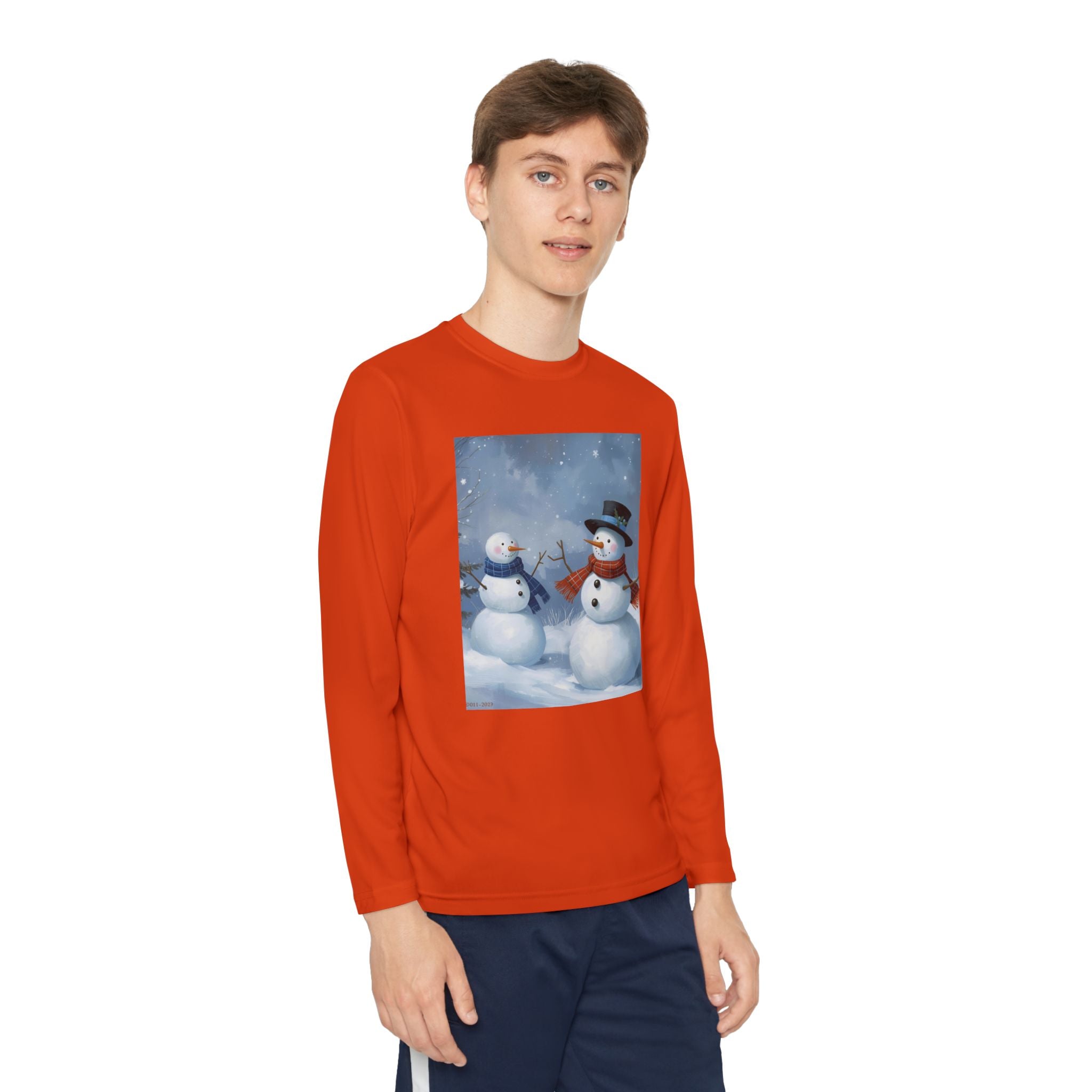 Christmas Snowman Family Youth Long Sleeve Competitor Tee