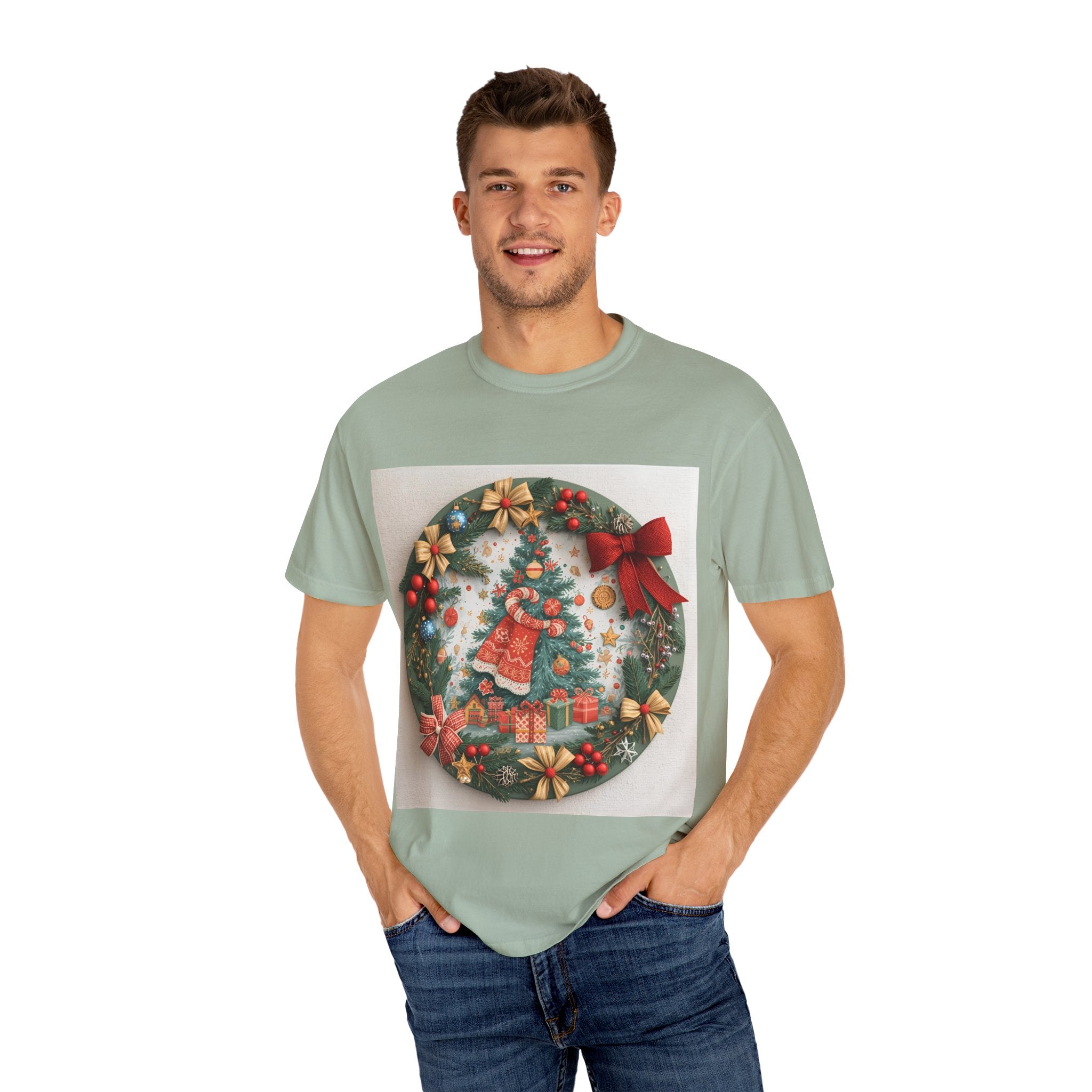 Christmas Wreath Festive Christmas T-shirt, Unisex Holiday Tee, Cheerful Xmas Apparel, Perfect Gift, Winter Celebration Wear, Christmas Spirit Shirt