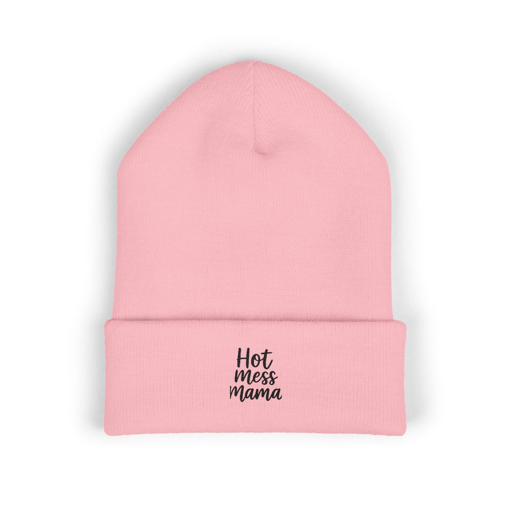 Mama Mode Classic Cuffed Beanie — "Hot Mess Mama" Embroidered Knit Hat