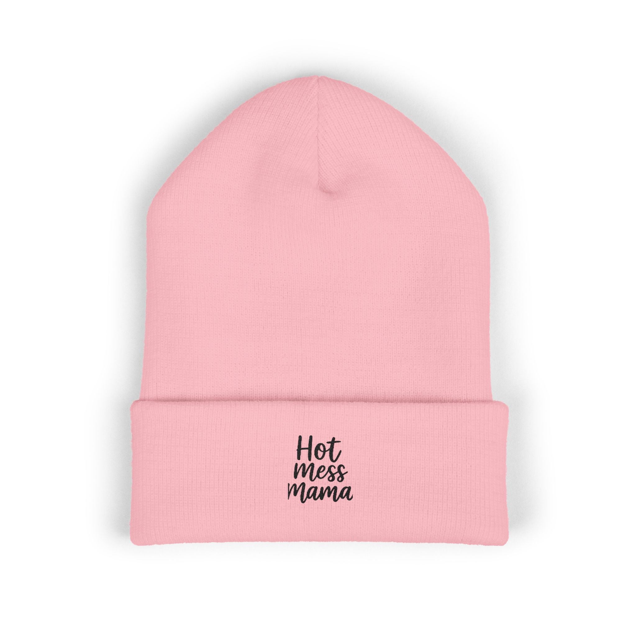 Mama Mode Classic Cuffed Beanie — "Hot Mess Mama" Embroidered Knit Hat