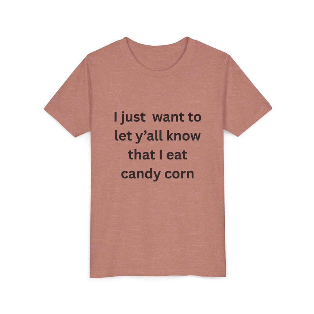 I Eat Candy Corn Youth Candy Corn Tee, Fun Halloween Shirt, Cute Short Sleeve Tee, Youth Graphic Top, Fall Celebration Apparel, Trick or Treat Shirt
