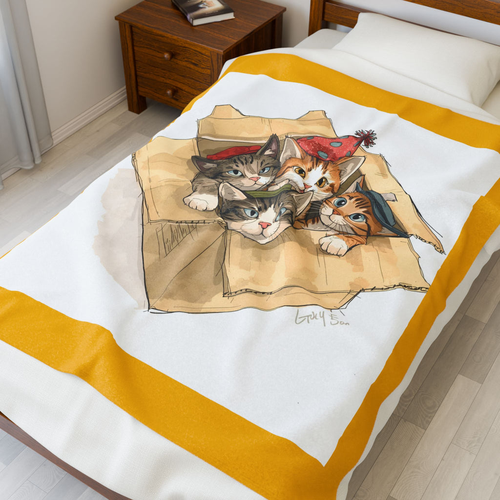 Cute Cozy Cat-Themed Velveteen Plush Blanket - Perfect for Pet Lovers, Baby Showers, Birthdays, Home Decor, or Cozy Nights In