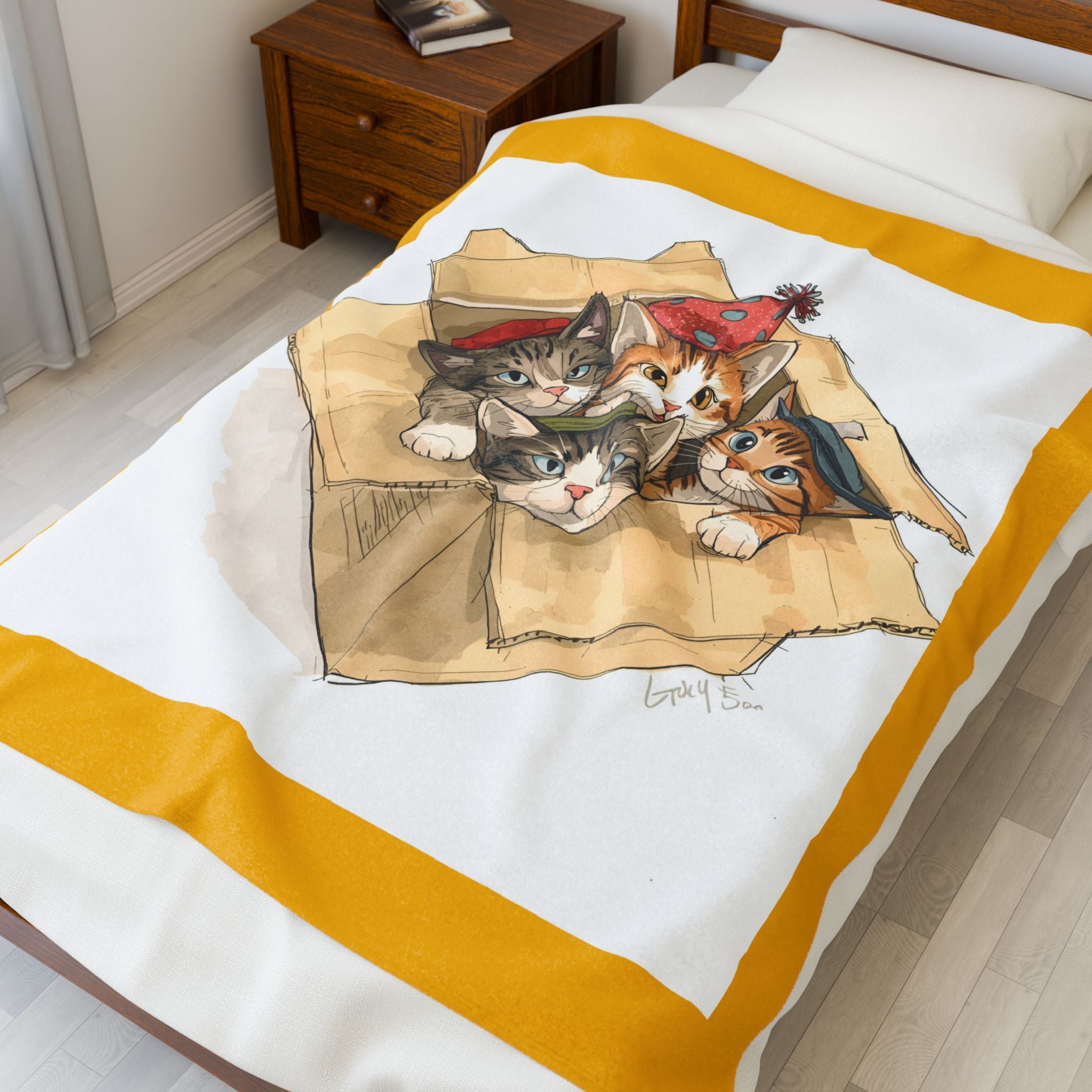 Cute Cozy Cat-Themed Velveteen Plush Blanket - Perfect for Pet Lovers, Baby Showers, Birthdays, Home Decor, or Cozy Nights In