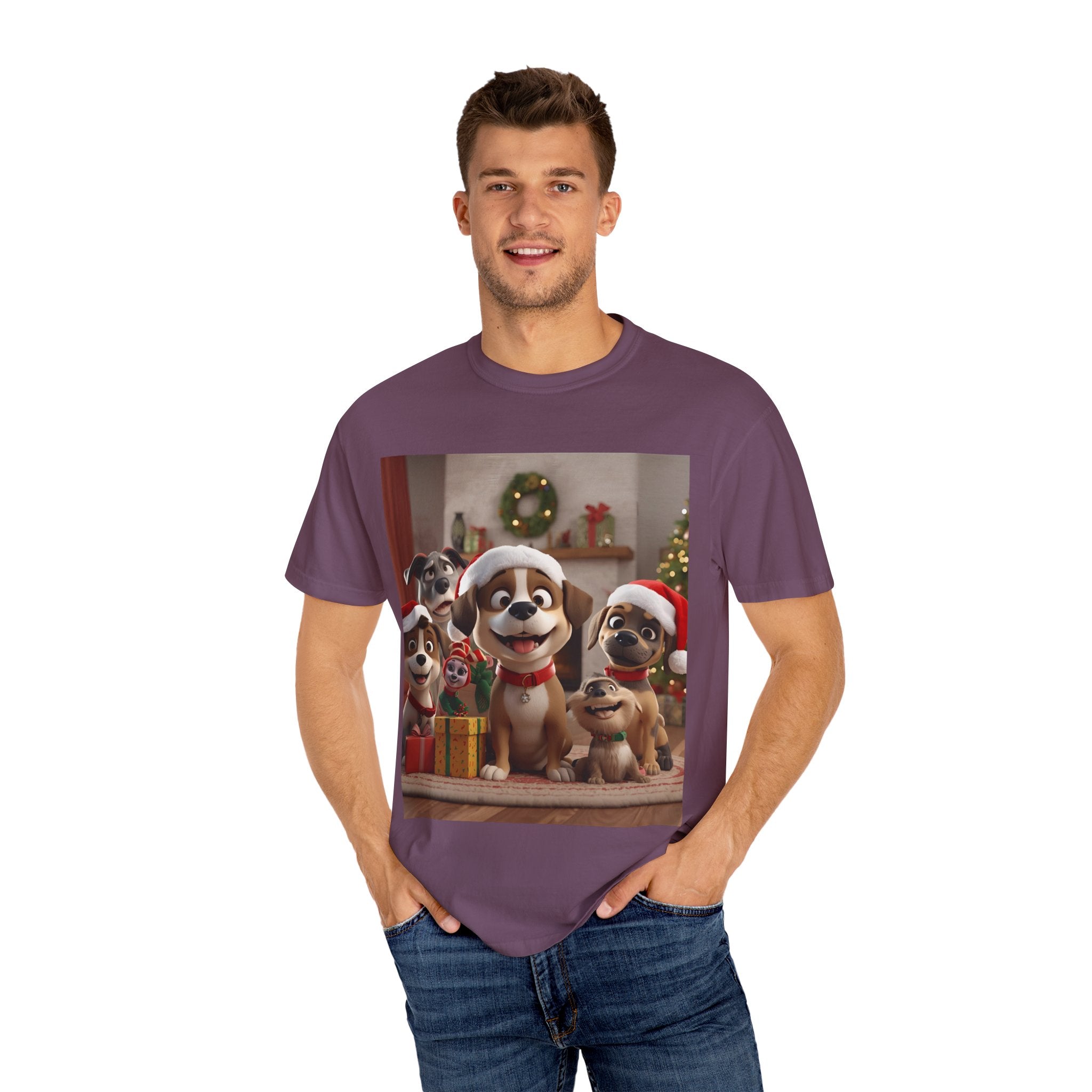 Cute Christmas Festive Dog Lovers T-Shirt | Unisex Garment-Dyed Tee for Dog Enthusiasts | Holiday Gift, Christmas Apparel, Pet Lover Shirt