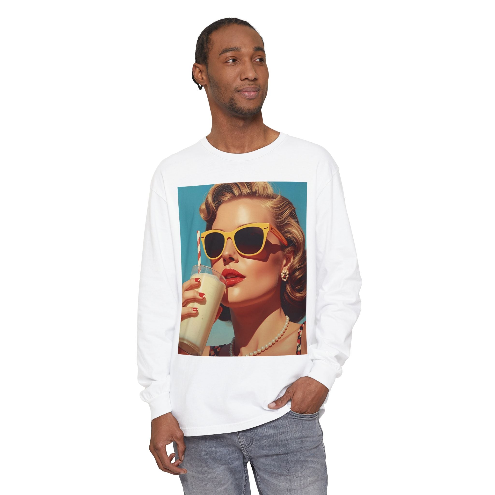 Retro Pop Art Long Sleeve T-Shirt, Vintage Graphic Tee, Fashion Top, Summer Style shirt, Gift for Art Lovers, Casual Wear