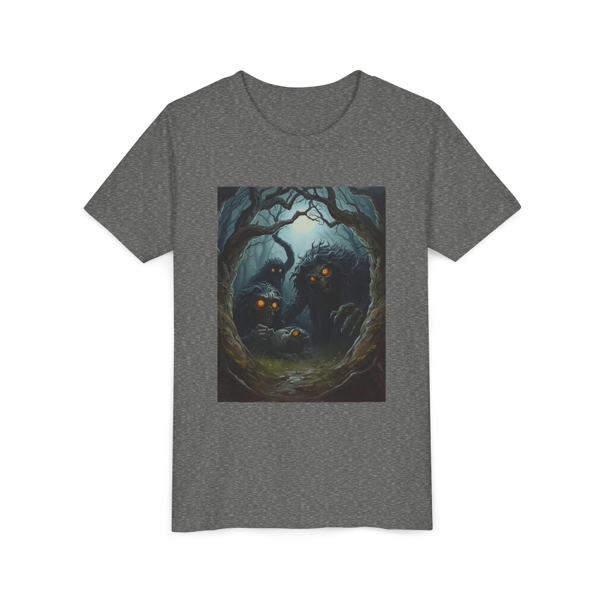 Spooky Mystical Forest Creatures Youth Tee, Cool Graphic T-Shirt, Kids Nature Shirt, Unique Gift for Boys & Girls, Perfect for Halloween