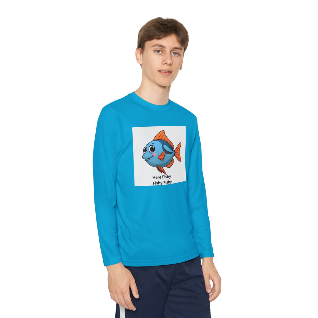 Here Fishy Fishy Fishy Youth Long Sleeve Competitor Tee