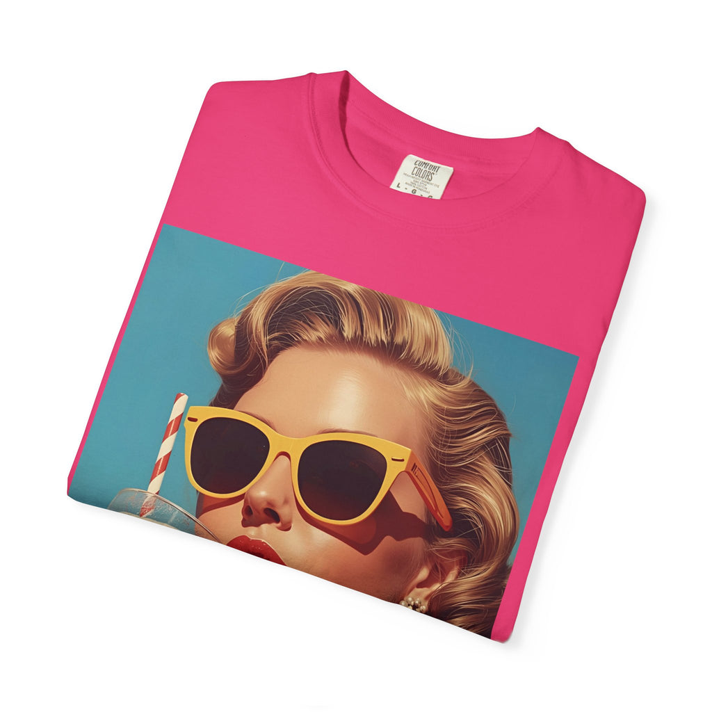 Retro Pop Art Summer Vibe T-shirt | Unisex Garment-Dyed Tee, Vintage Style Shirt, Trendy Summer Wear, Perfect Gift for Her, Casual Everyday Top