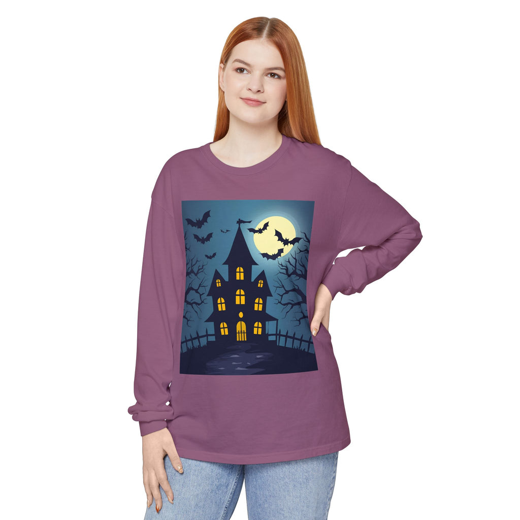 Haunted House Long Sleeve T-Shirt | Halloween Apparel, Fall Fashion, Spooky Shirt, Unisex Tee, Ghostly Vibes