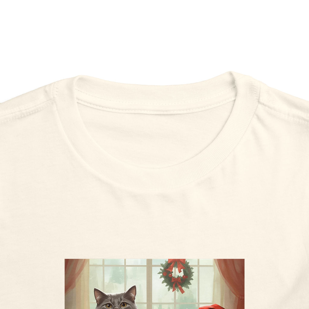 Cute Festive Christmas Cat Toddler Short Sleeve Tee