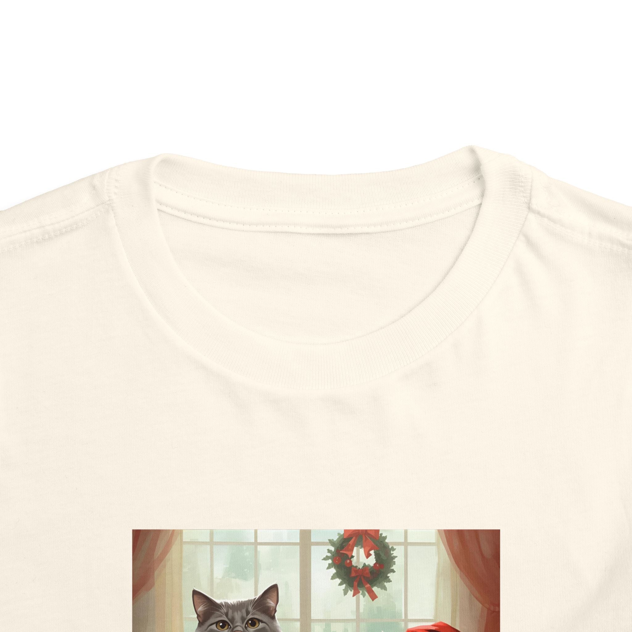 Cute Festive Christmas Cat Toddler Short Sleeve Tee
