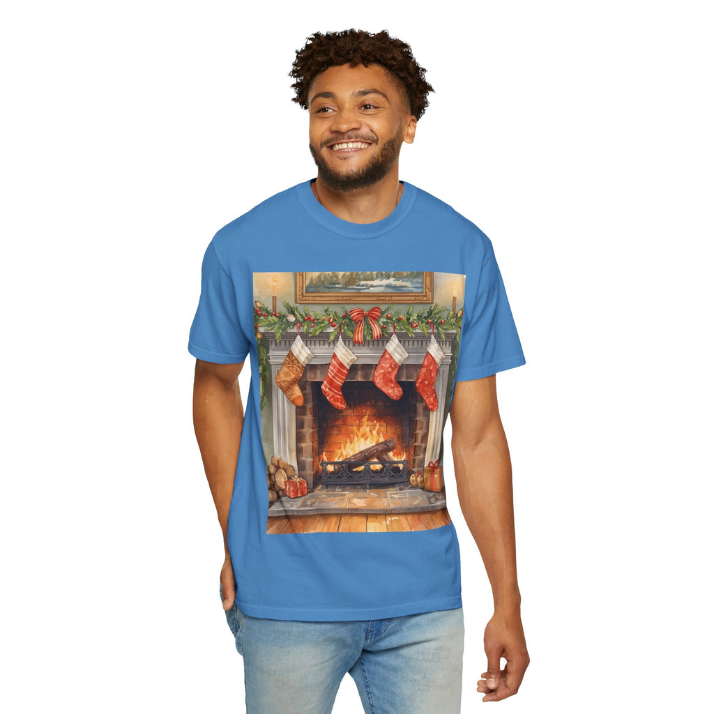 Cozy Christmas Fireplace T-Shirt | Unisex Holiday Tee | Gift for Him/Her | Festive Layering Top | Merry Christmas Apparel