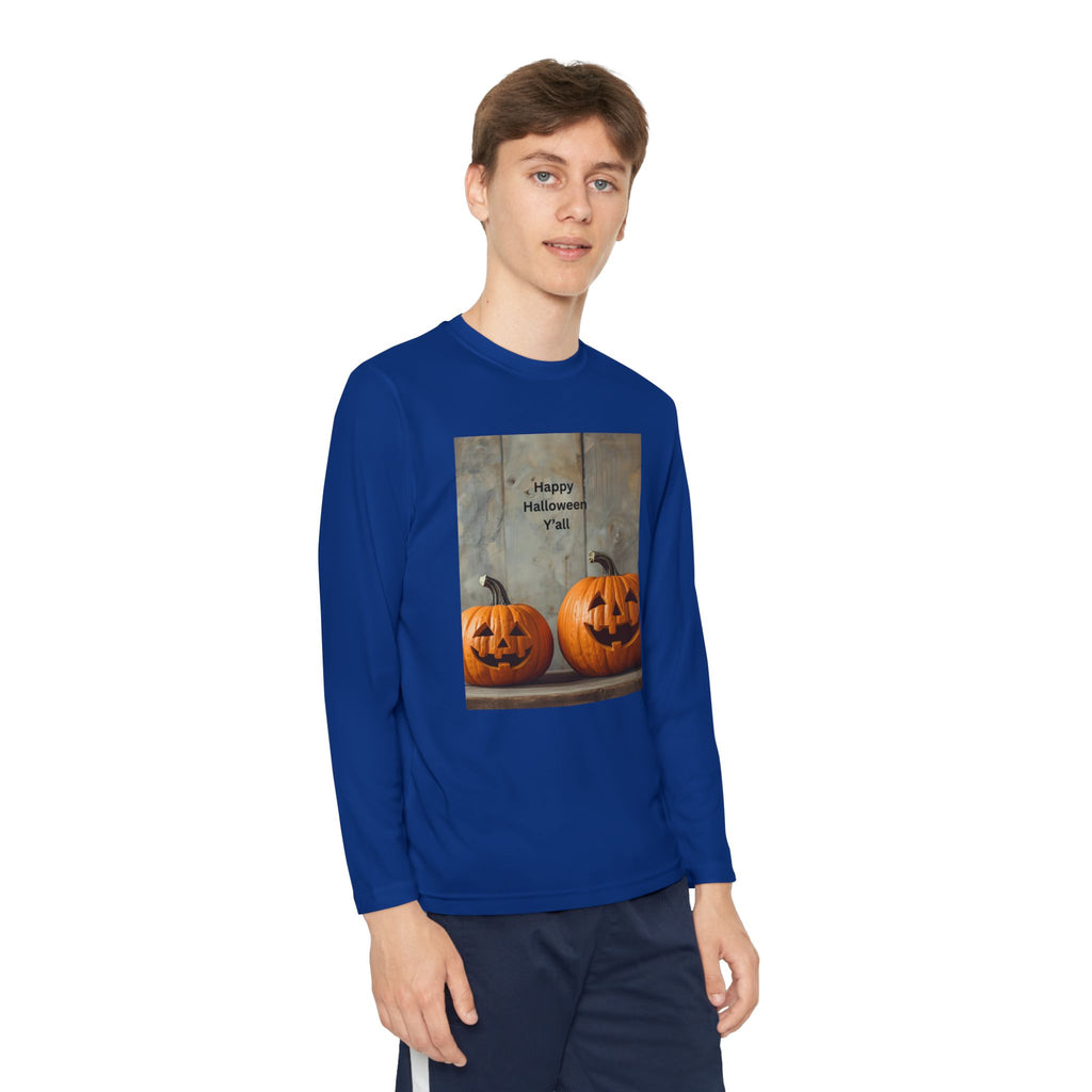 Youth Halloween Pumpkin Long Sleeve Tee, Funny Halloween Shirt, Kids Pumpkin Tee, Fall Celebration Top, Spooky Season Apparel