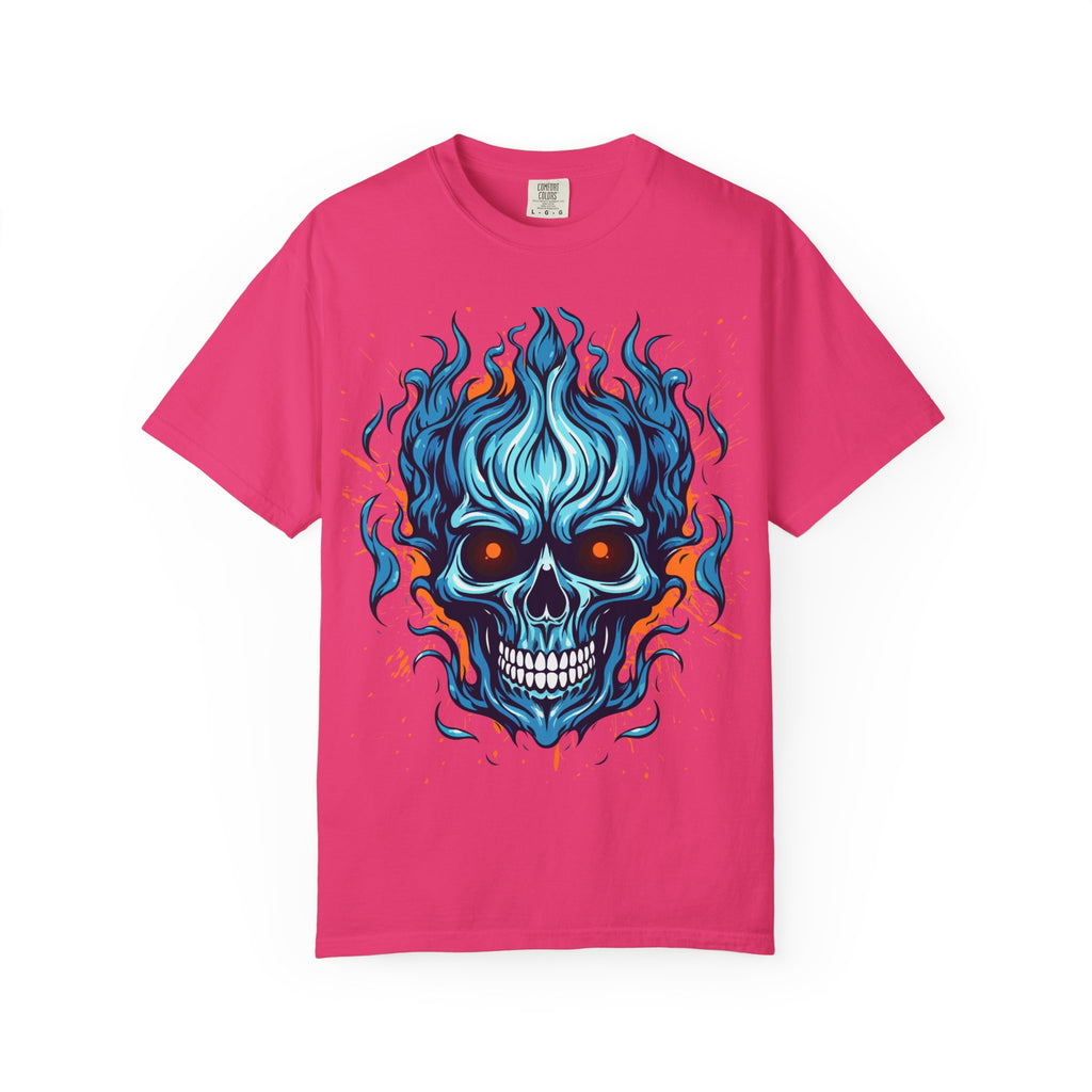 Flaming Skull T-Shirt, Unisex Graphic Tee, Edgy Casual Wear, Halloween Apparel, Gift for Rock Music Fans