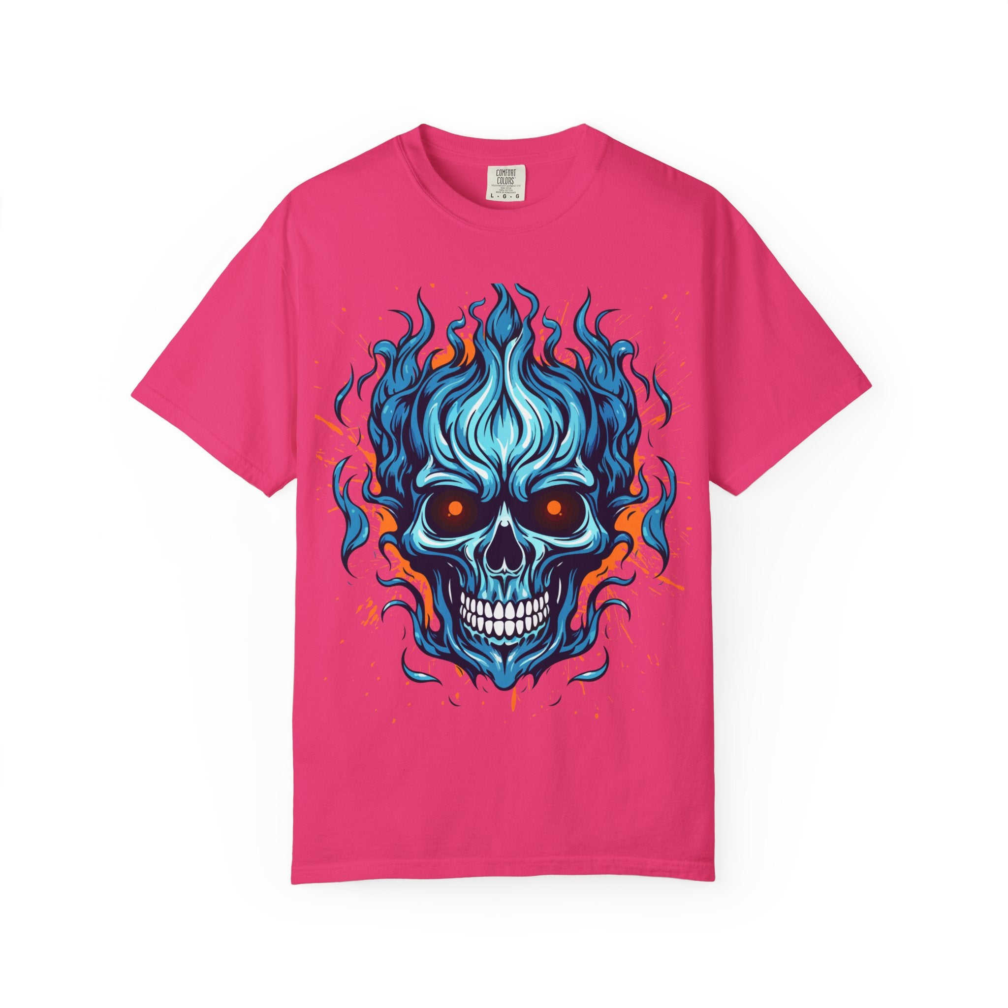 Flaming Skull T-Shirt, Unisex Graphic Tee, Edgy Casual Wear, Halloween Apparel, Gift for Rock Music Fans