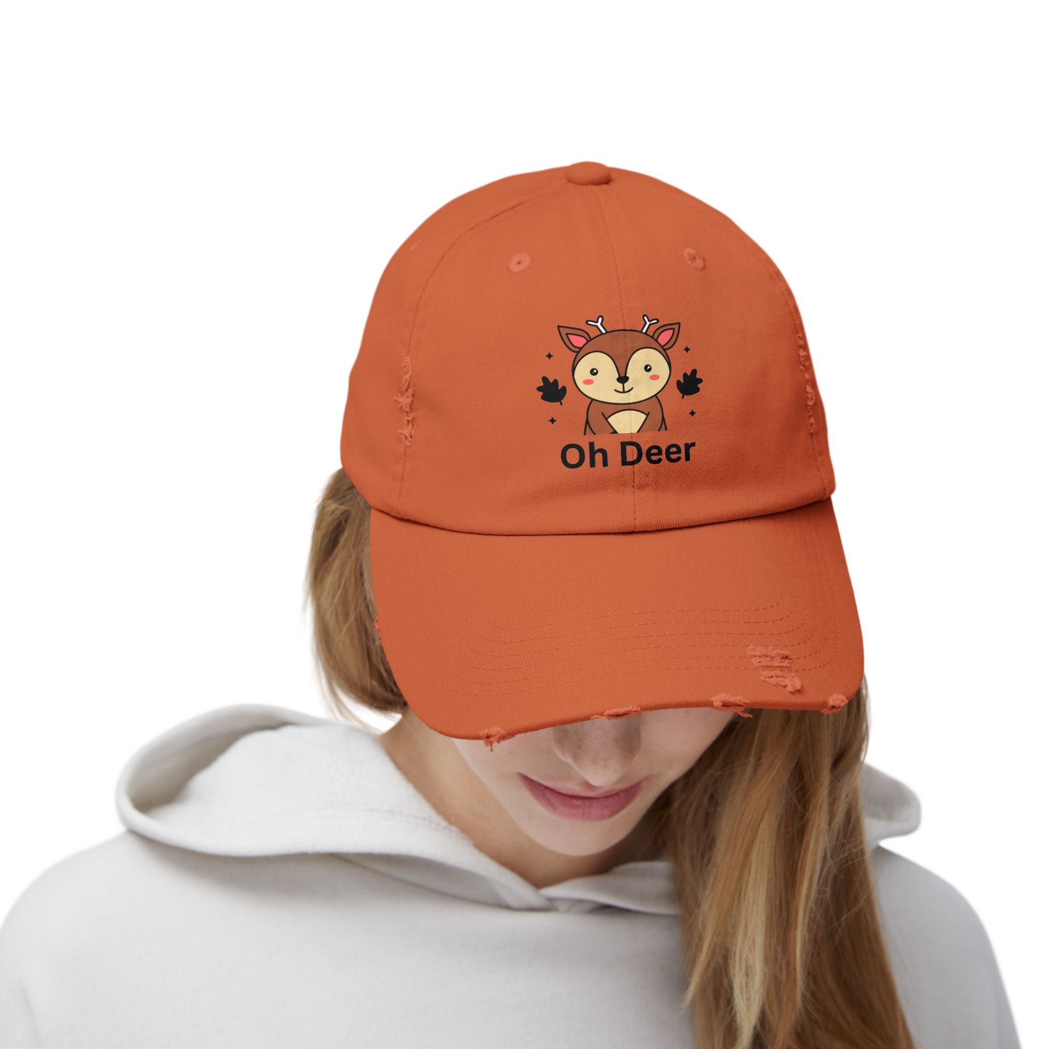Cute Distressed Cap with 'Oh Deer' Design, Fun Gift for Nature Lovers, Unisex Outdoor Hat, Ideal for Birthdays, Holidays, Casual Wear