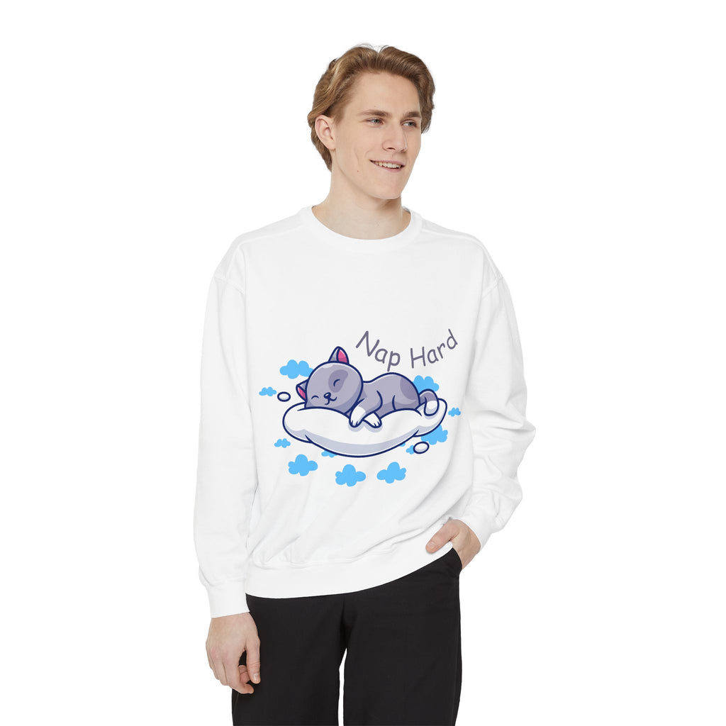 Cozy Cat Nap Hard Unisex Garment-Dyed Sweatshirt