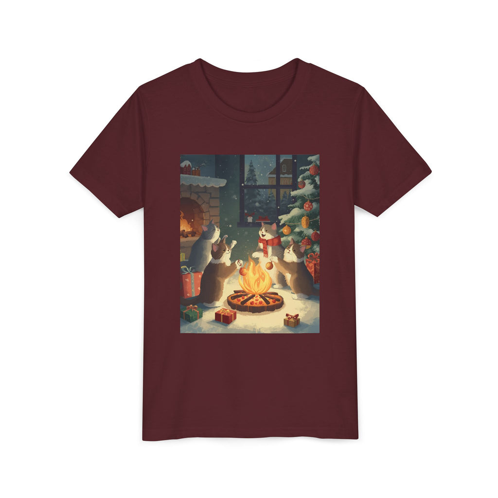 Cozy Christmas Youth Tee, Festive Graphic Short Sleeve Shirt, Holiday Charm for Kids, Cute Gift for Thanksgiving, Winter Gatherings