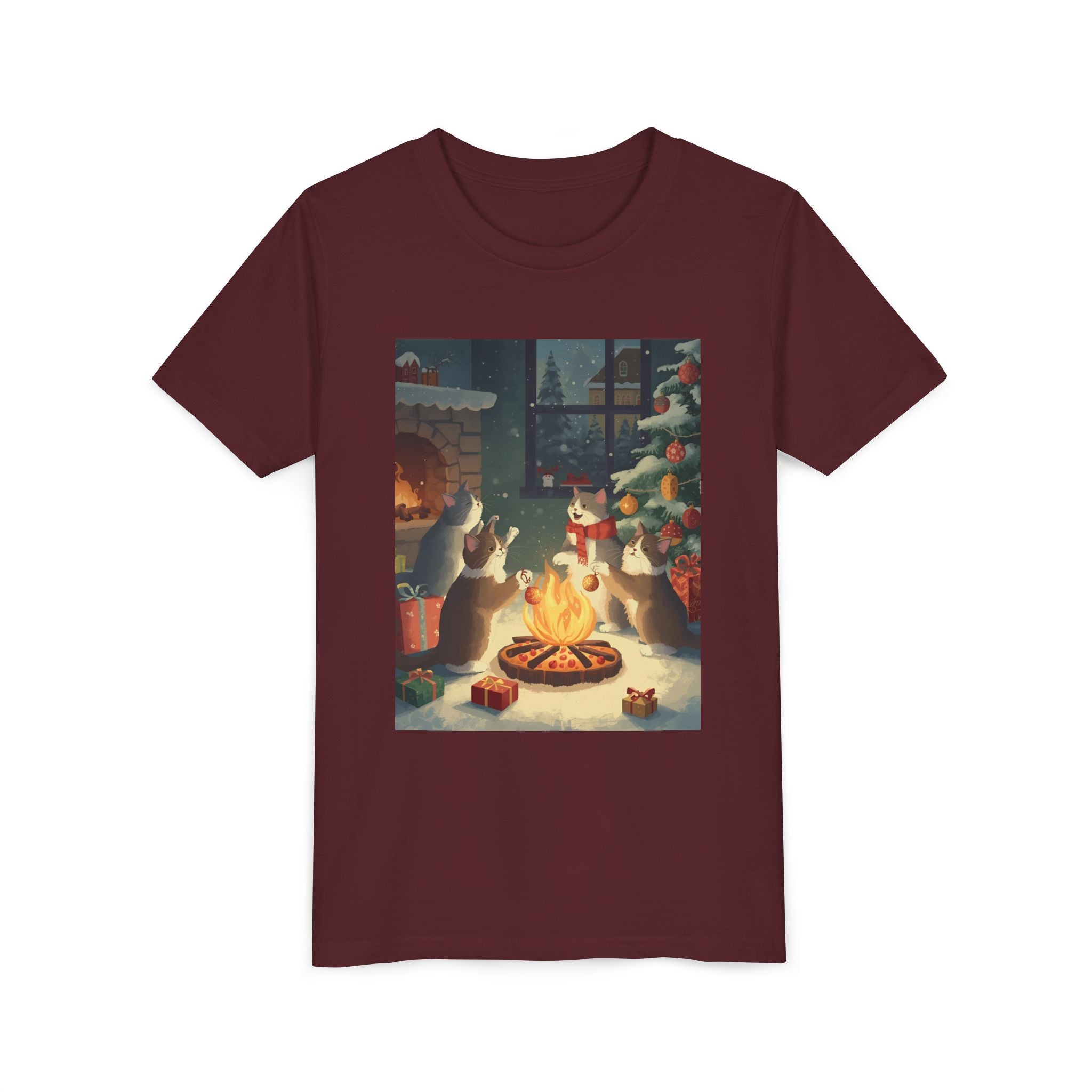Cozy Christmas Youth Tee, Festive Graphic Short Sleeve Shirt, Holiday Charm for Kids, Cute Gift for Thanksgiving, Winter Gatherings
