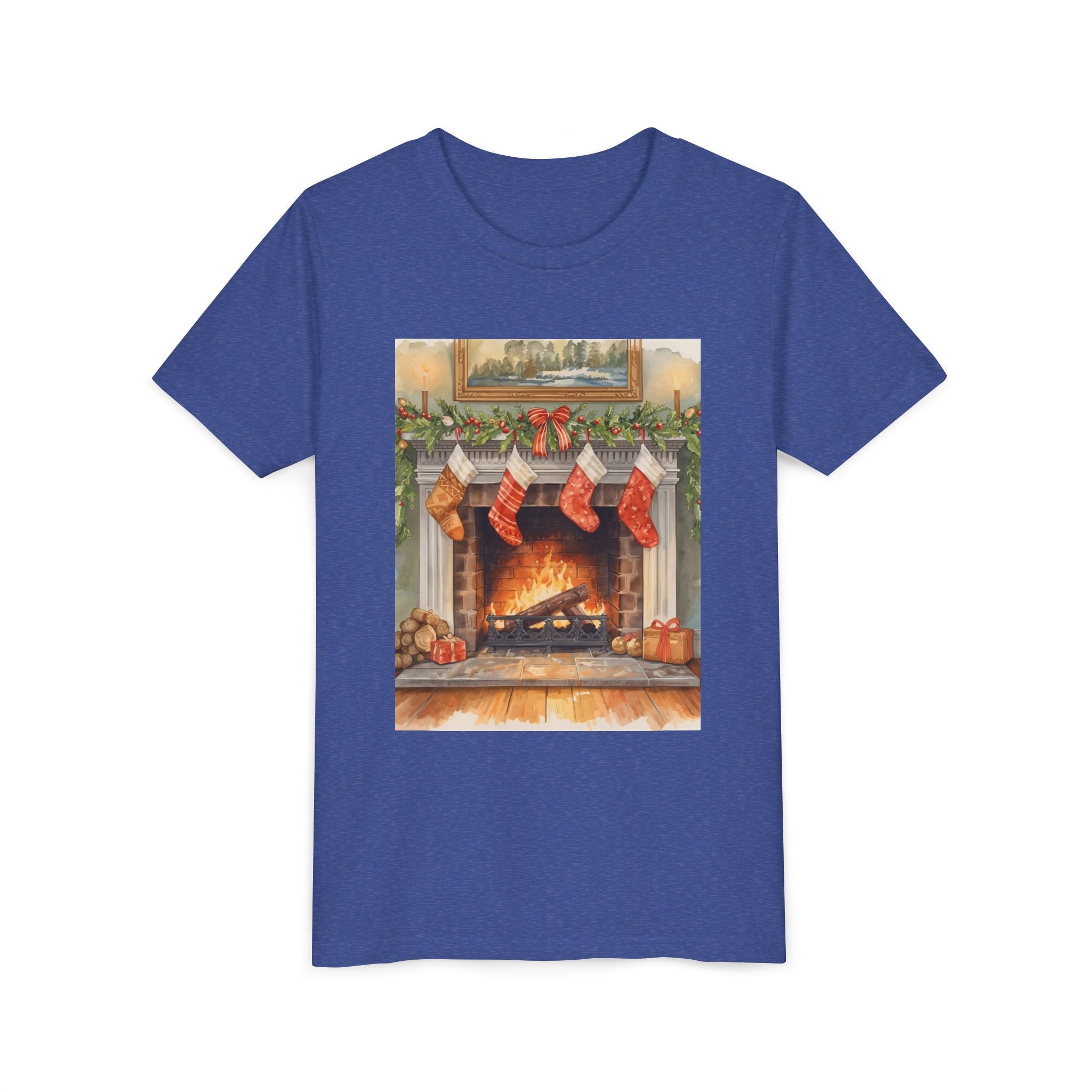 Christmas Stocking Fireplace Youth Short Sleeve Tee