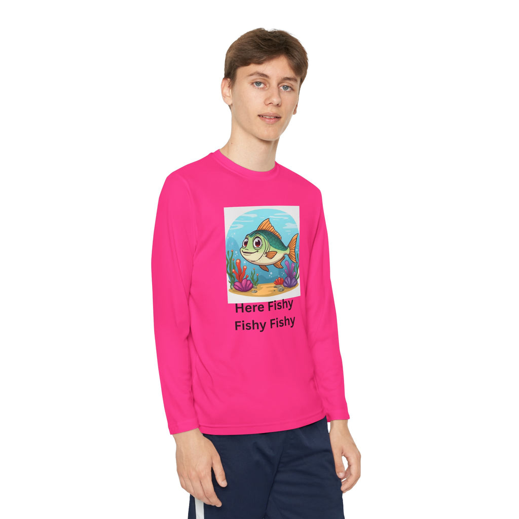Here Fishy Fishy Fishy Youth Long Sleeve Competitor Tee