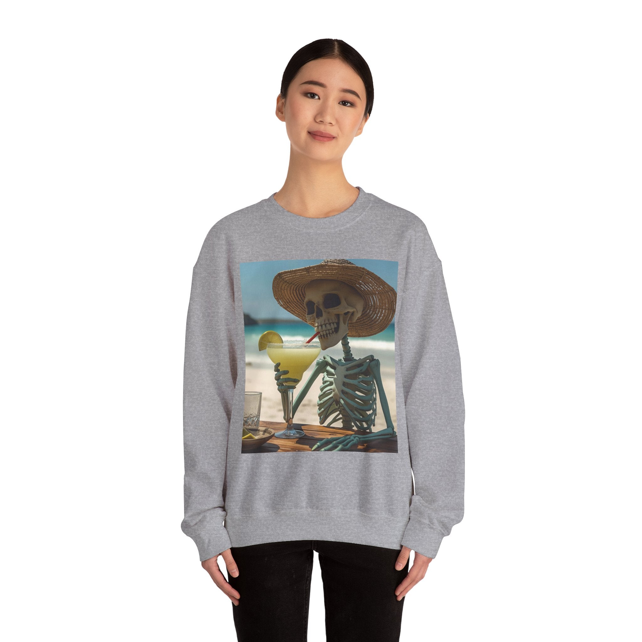 Chill Vibes Skeleton Sweatshirt - Cozy Crewneck for Halloween, Summer Parties, Beach Lovers, Unisex Gift, Casual Lounge Wear