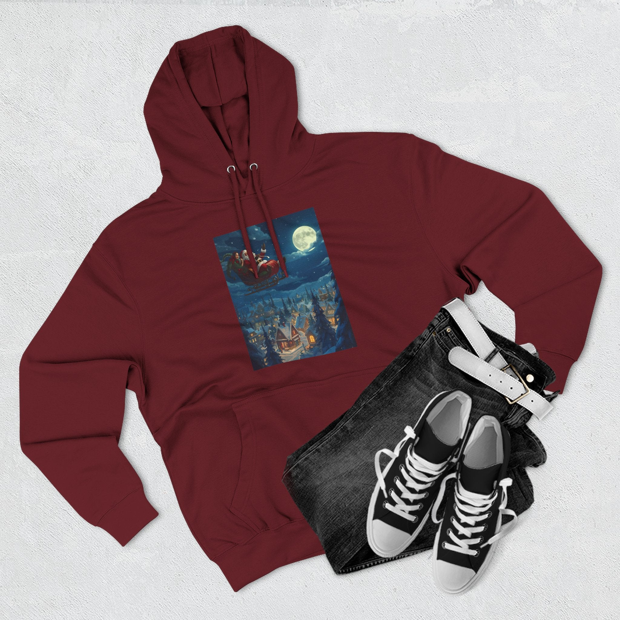 Christmas Santa Sleigh Three-Panel Fleece Hoodie