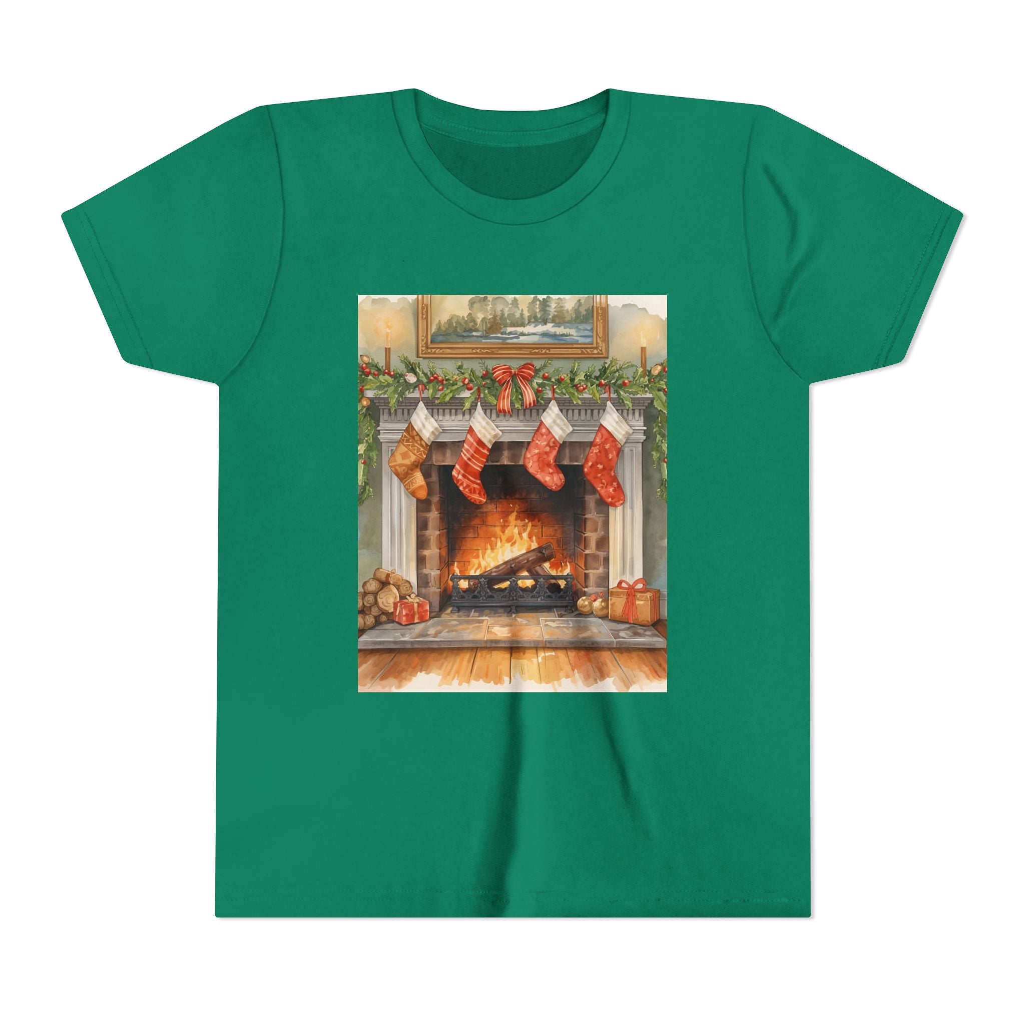 Christmas Stocking Fireplace Youth Short Sleeve Tee