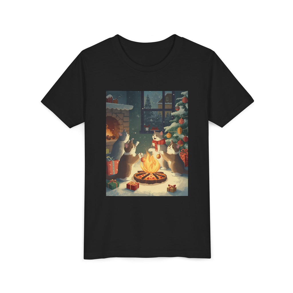 Cozy Christmas Youth Tee, Festive Graphic Short Sleeve Shirt, Holiday Charm for Kids, Cute Gift for Thanksgiving, Winter Gatherings