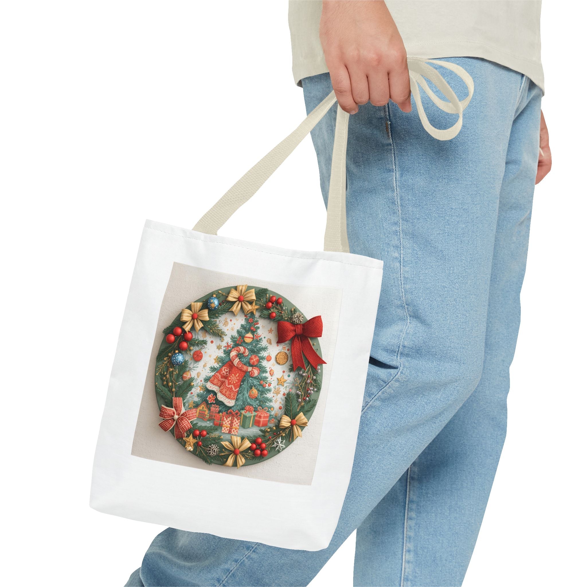 Christmas Tote Bag, Festive Holiday Bag, AOP Design, Gift Bag for Her, Reusable Shopping Tote